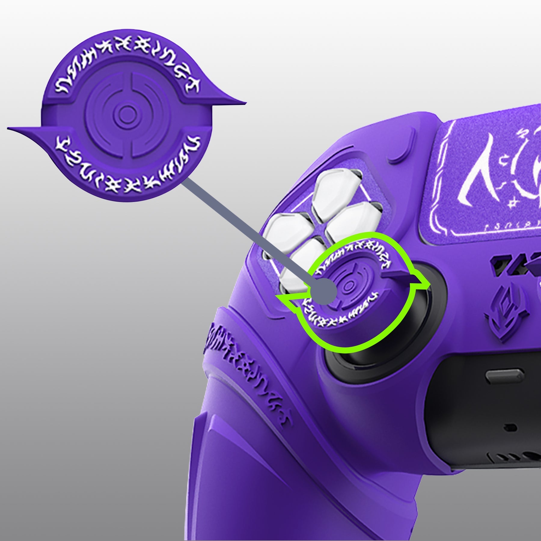PlayVital Runes Edition Silicone Cover Skin for PS5 Controller with Thumb Grips & Touchpad Skin & D-pad Area Sticker, Compatible with PS5 Charging Dock - Purple PlayVital