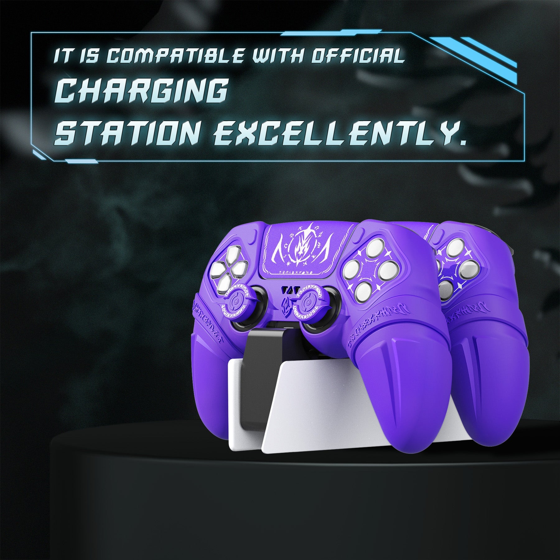 PlayVital Runes Edition Silicone Cover Skin for PS5 Controller with Thumb Grips & Touchpad Skin & D-pad Area Sticker, Compatible with PS5 Charging Dock - Purple PlayVital