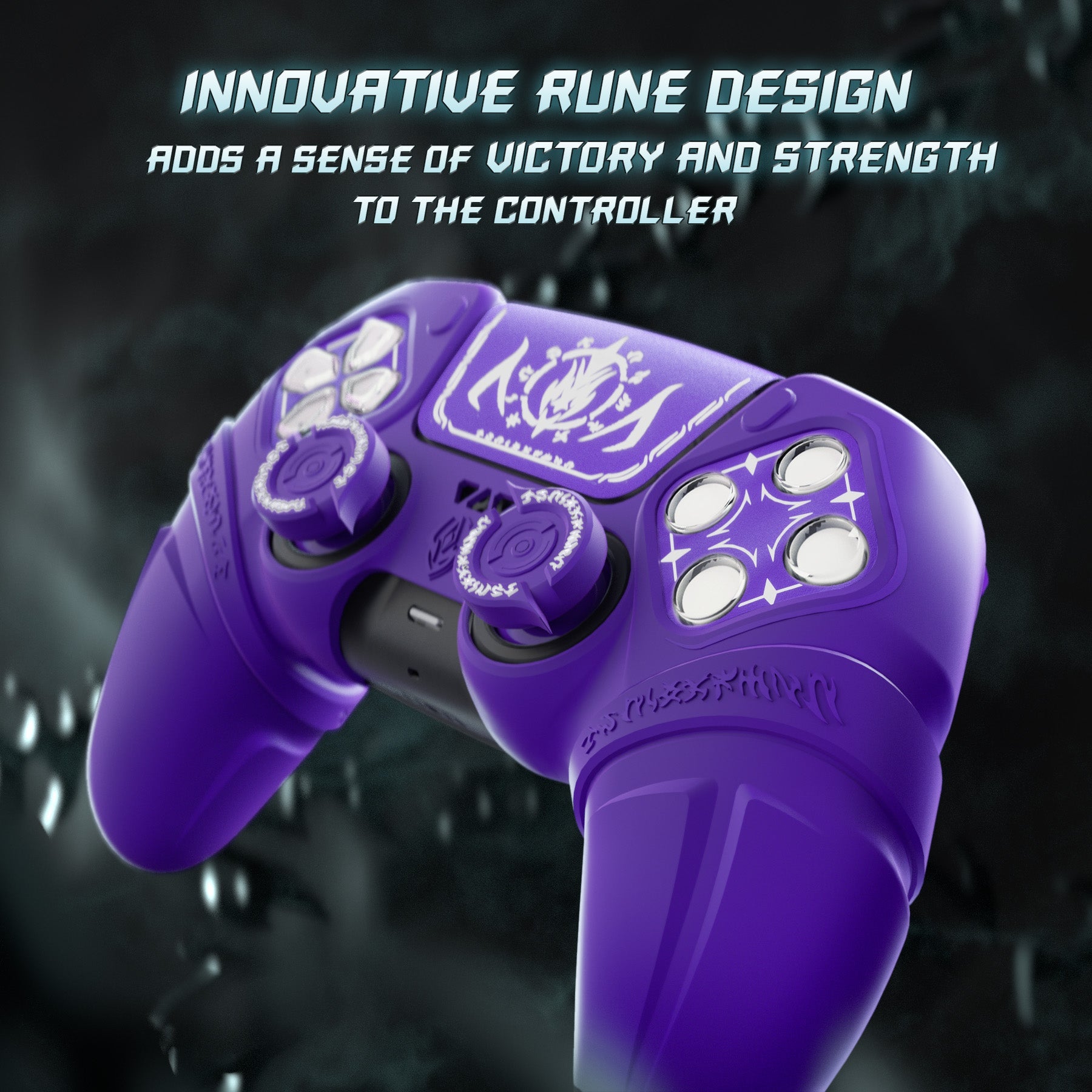 PlayVital Runes Edition Silicone Cover Skin for PS5 Controller with Thumb Grips & Touchpad Skin & D-pad Area Sticker, Compatible with PS5 Charging Dock - Purple PlayVital