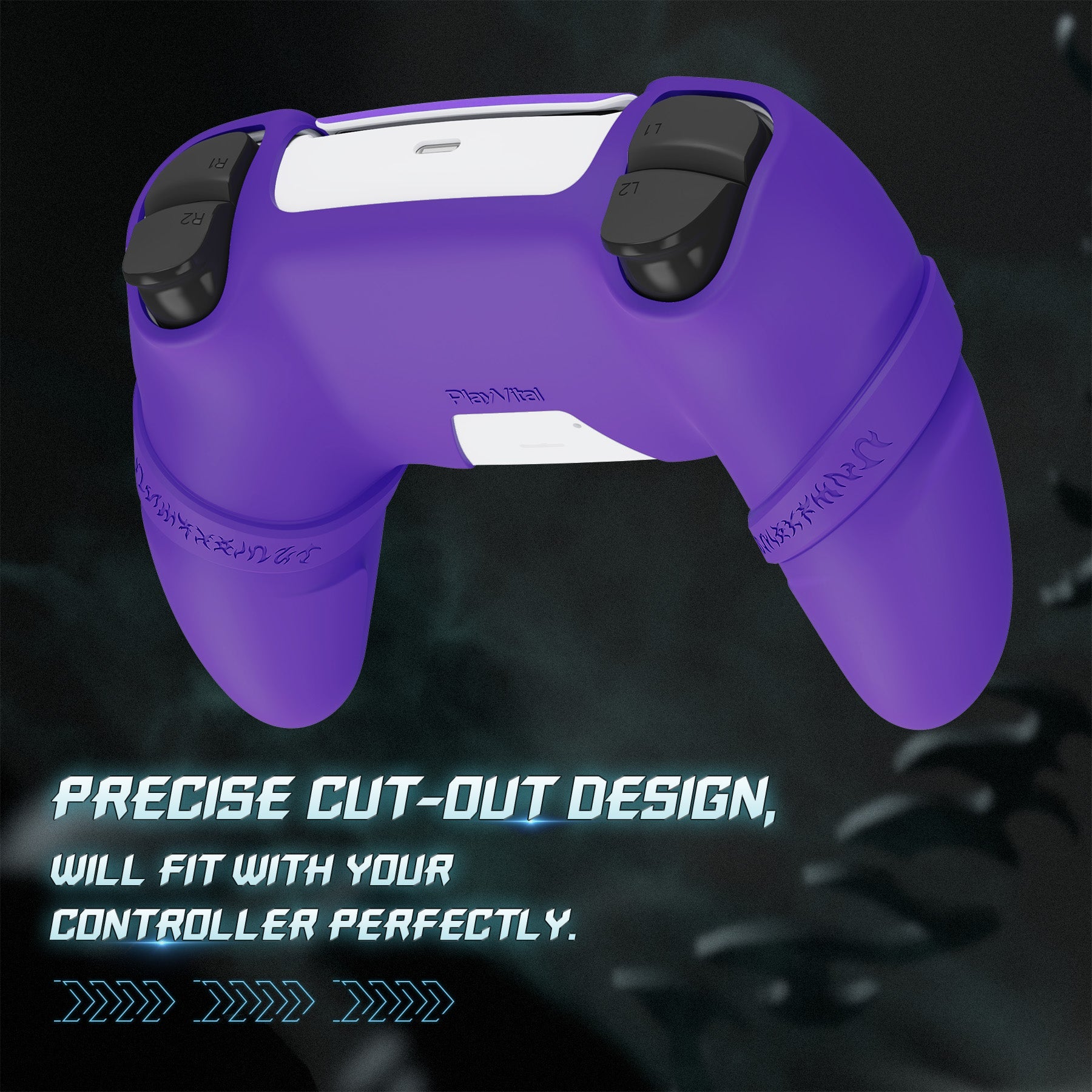 PlayVital Runes Edition Silicone Cover Skin for PS5 Controller with Thumb Grips & Touchpad Skin & D-pad Area Sticker, Compatible with PS5 Charging Dock - Purple PlayVital