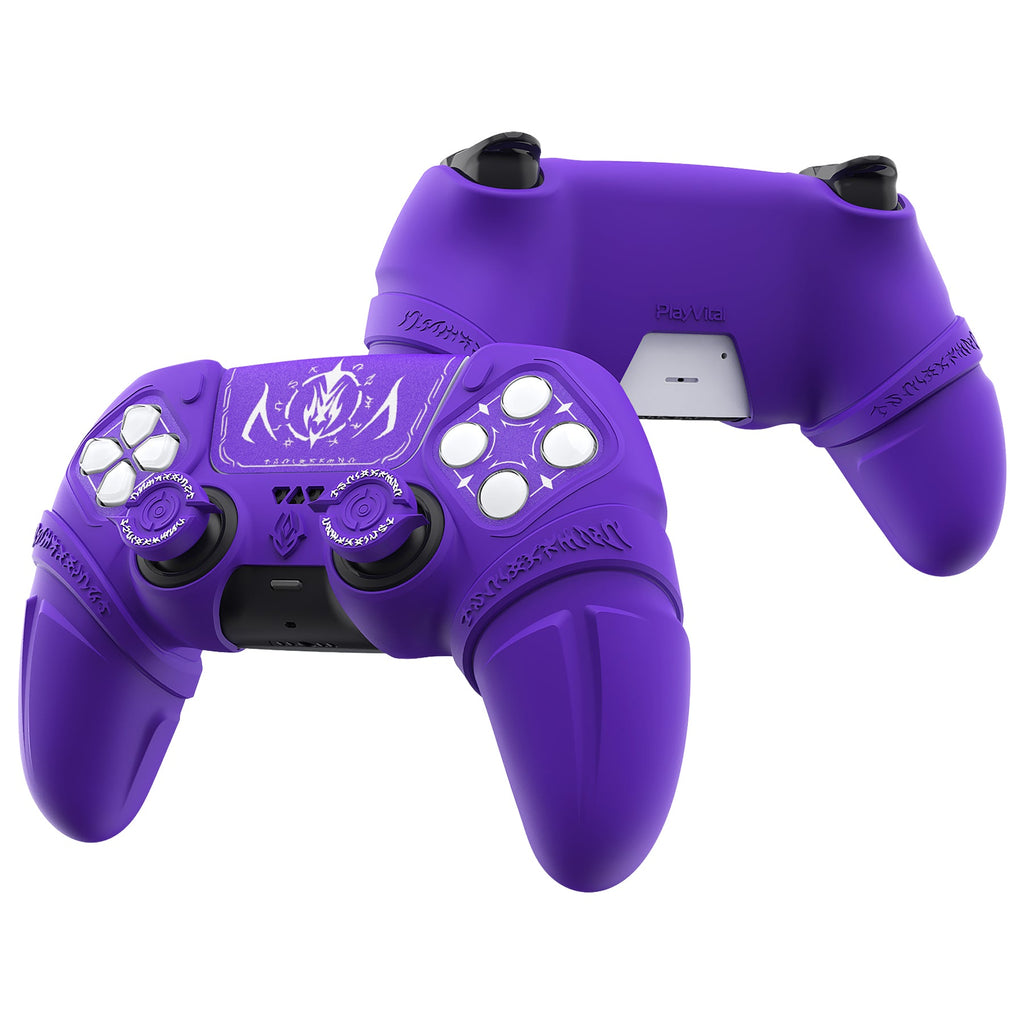 PlayVital Runes Edition Silicone Cover Skin for PS5 Controller with Thumb Grips & Touchpad Skin & D-pad Area Sticker, Compatible with PS5 Charging Dock - Purple PlayVital