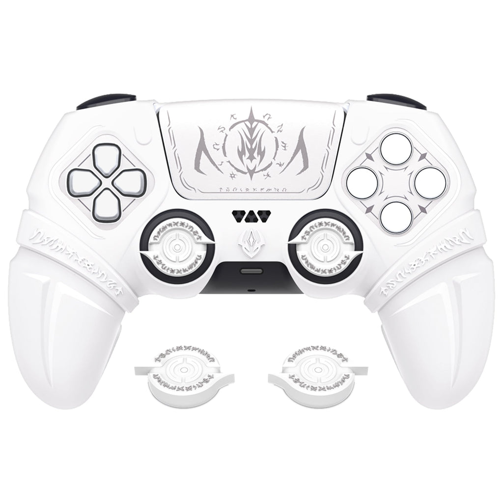 PlayVital Runes Edition Silicone Cover Skin for PS5 Controller with Thumb Grips & Touchpad Skin & D-pad Area Sticker, Compatible with PS5 Charging Dock - White PlayVital