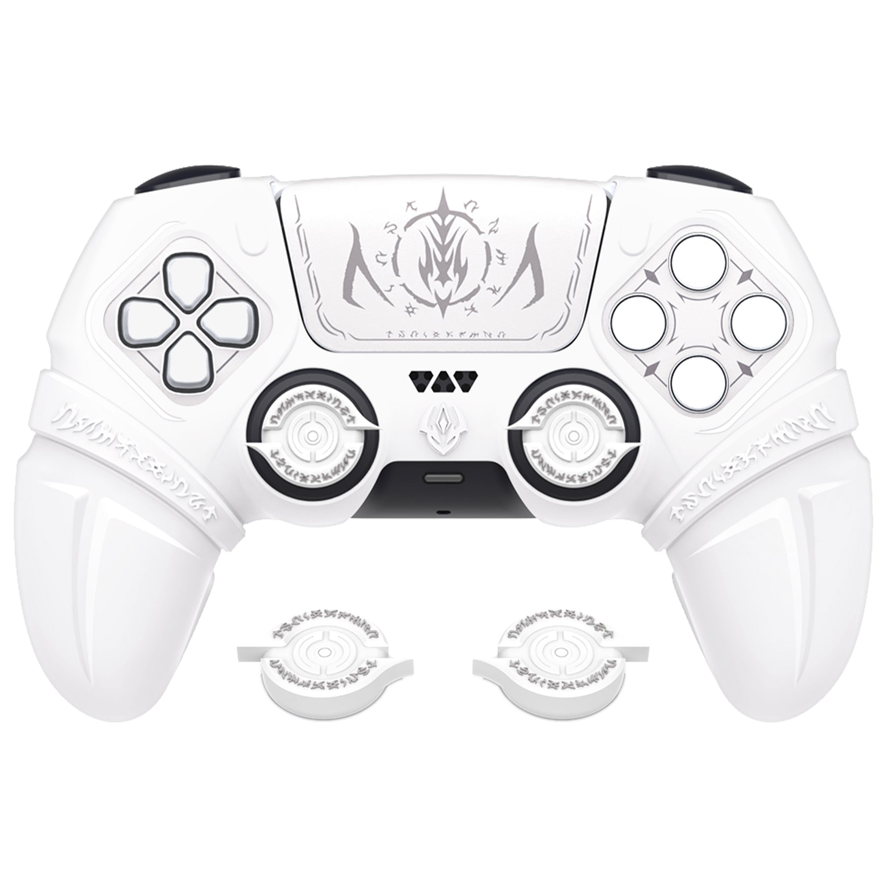 PlayVital Runes Edition Silicone Cover Skin for PS5 Controller with Thumb Grips & Touchpad Skin & D-pad Area Sticker, Compatible with PS5 Charging Dock - White PlayVital