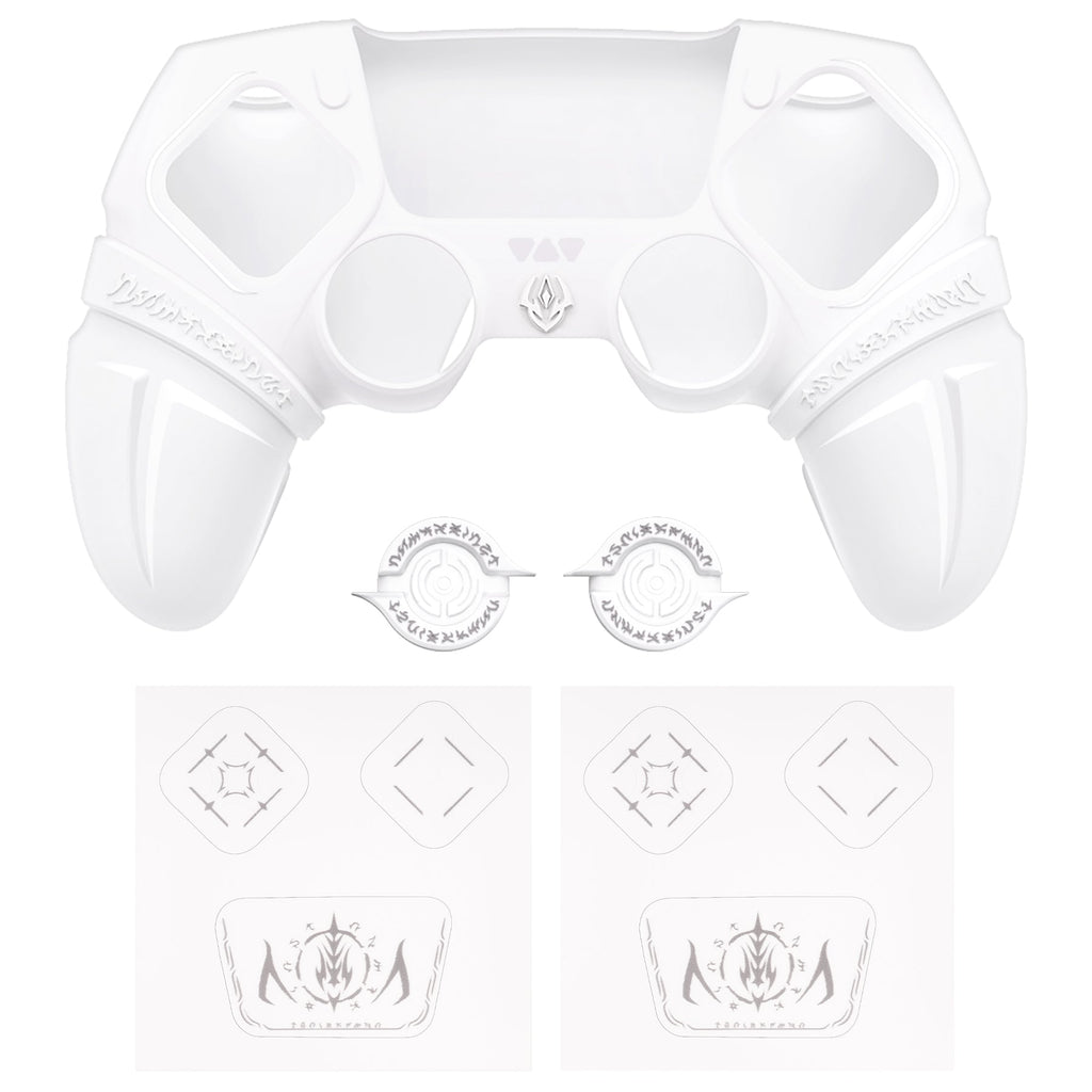 PlayVital Runes Edition Silicone Cover Skin for PS5 Controller with Thumb Grips & Touchpad Skin & D-pad Area Sticker, Compatible with PS5 Charging Dock - White PlayVital