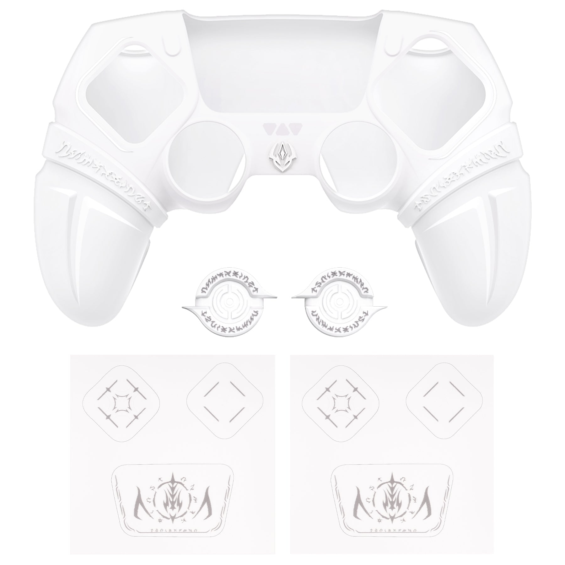 PlayVital Runes Edition Silicone Cover Skin for PS5 Controller with Thumb Grips & Touchpad Skin & D-pad Area Sticker, Compatible with PS5 Charging Dock - White PlayVital