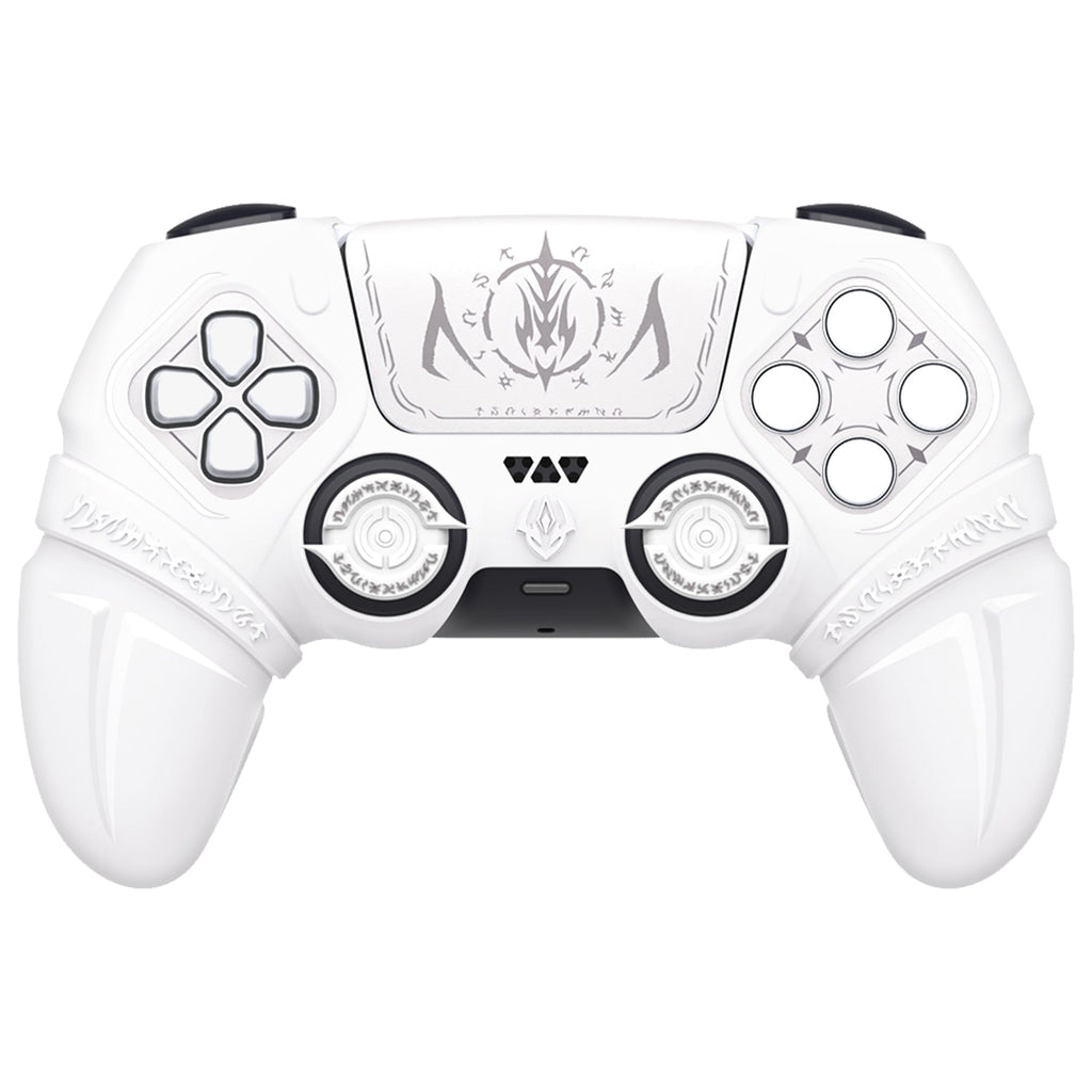 PlayVital Runes Edition Silicone Cover Skin for PS5 Controller with Thumb Grips & Touchpad Skin & D-pad Area Sticker, Compatible with PS5 Charging Dock - White PlayVital
