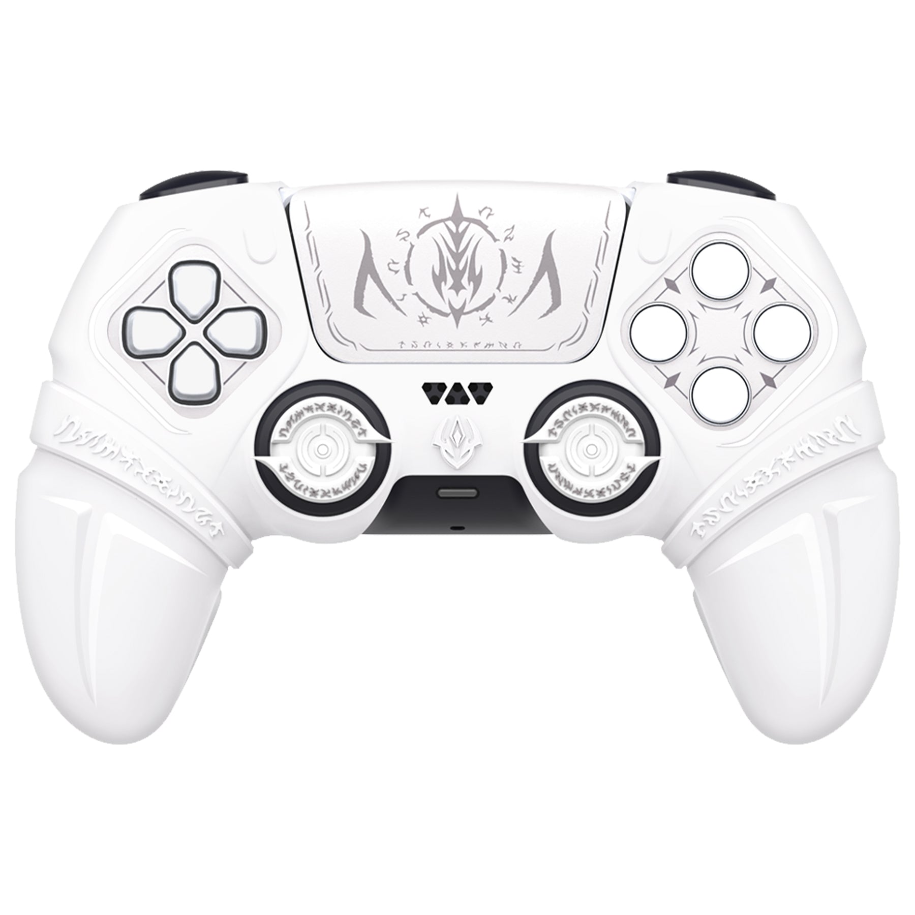 PlayVital Runes Edition Silicone Cover Skin for PS5 Controller with Thumb Grips & Touchpad Skin & D-pad Area Sticker, Compatible with PS5 Charging Dock - White PlayVital