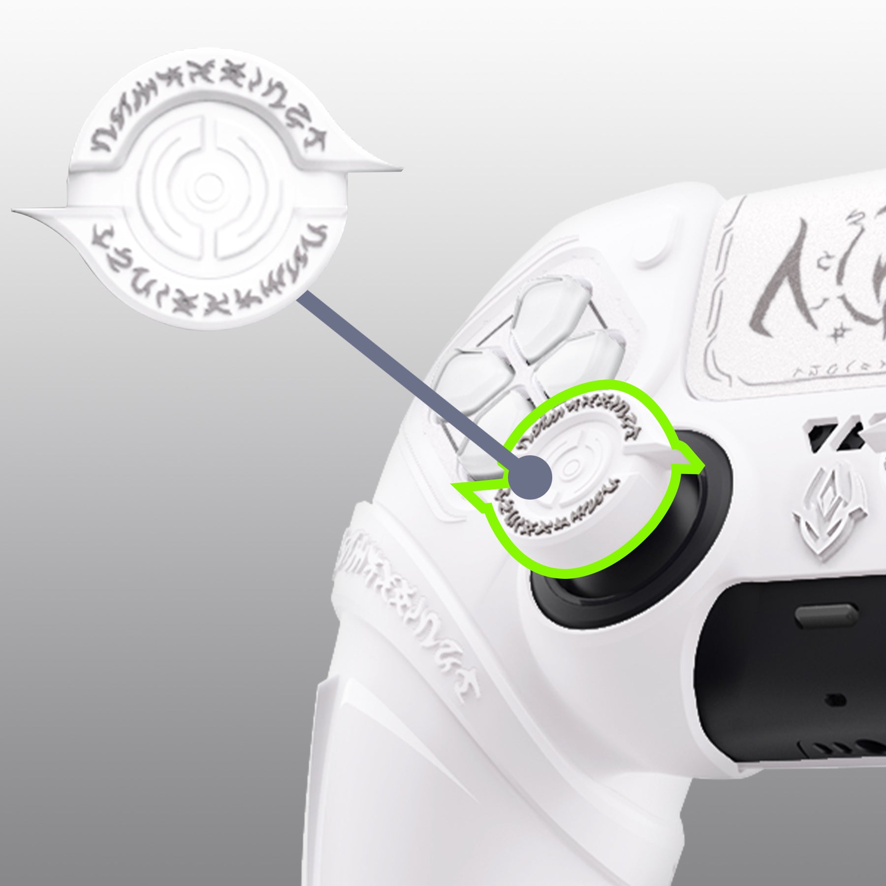 PlayVital Runes Edition Silicone Cover Skin for PS5 Controller with Thumb Grips & Touchpad Skin & D-pad Area Sticker, Compatible with PS5 Charging Dock - White PlayVital