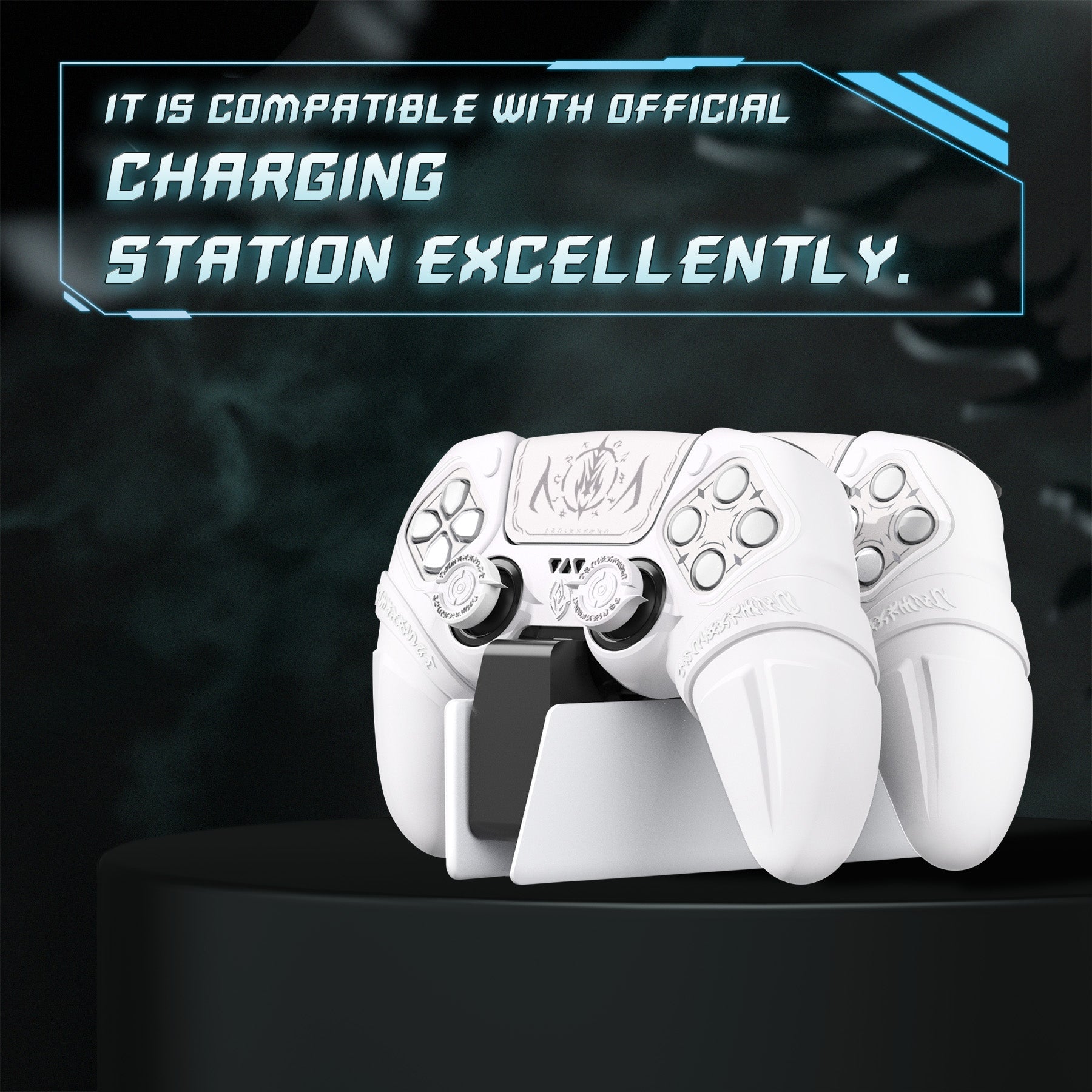 PlayVital Runes Edition Silicone Cover Skin for PS5 Controller with Thumb Grips & Touchpad Skin & D-pad Area Sticker, Compatible with PS5 Charging Dock - White PlayVital