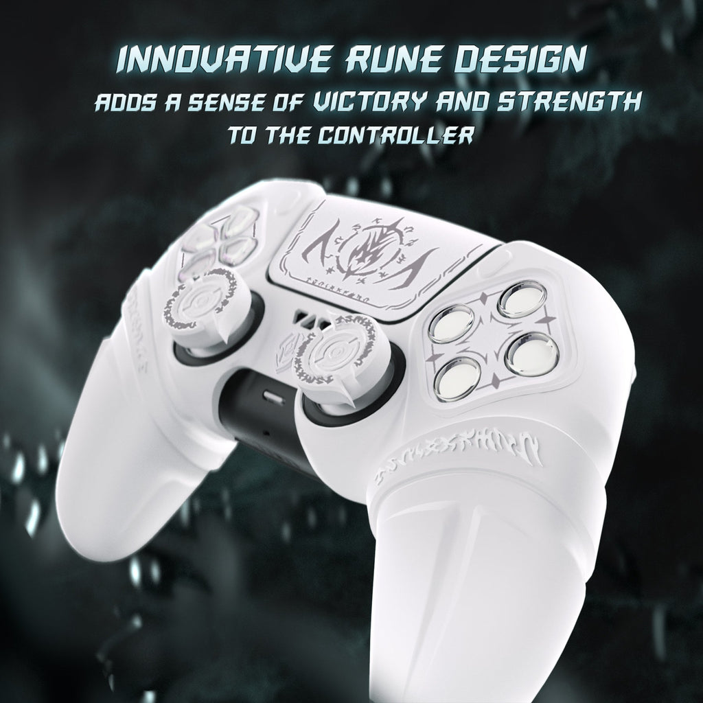 PlayVital Runes Edition Silicone Cover Skin for PS5 Controller with Thumb Grips & Touchpad Skin & D-pad Area Sticker, Compatible with PS5 Charging Dock - White PlayVital