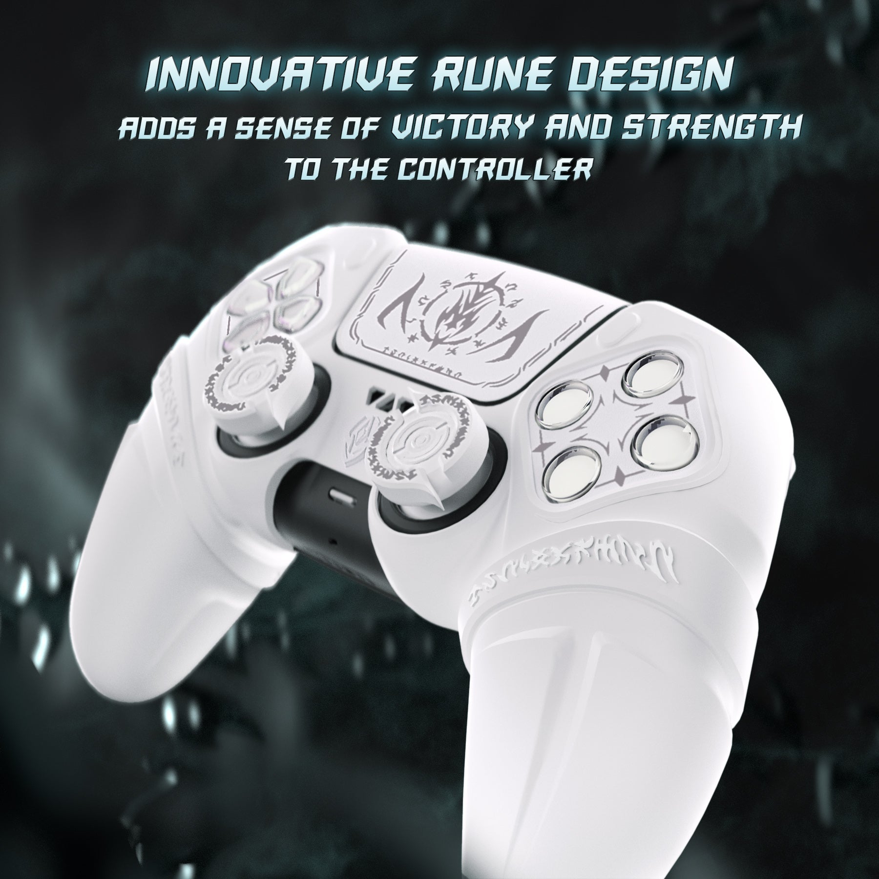 PlayVital Runes Edition Silicone Cover Skin for PS5 Controller with Thumb Grips & Touchpad Skin & D-pad Area Sticker, Compatible with PS5 Charging Dock - White PlayVital