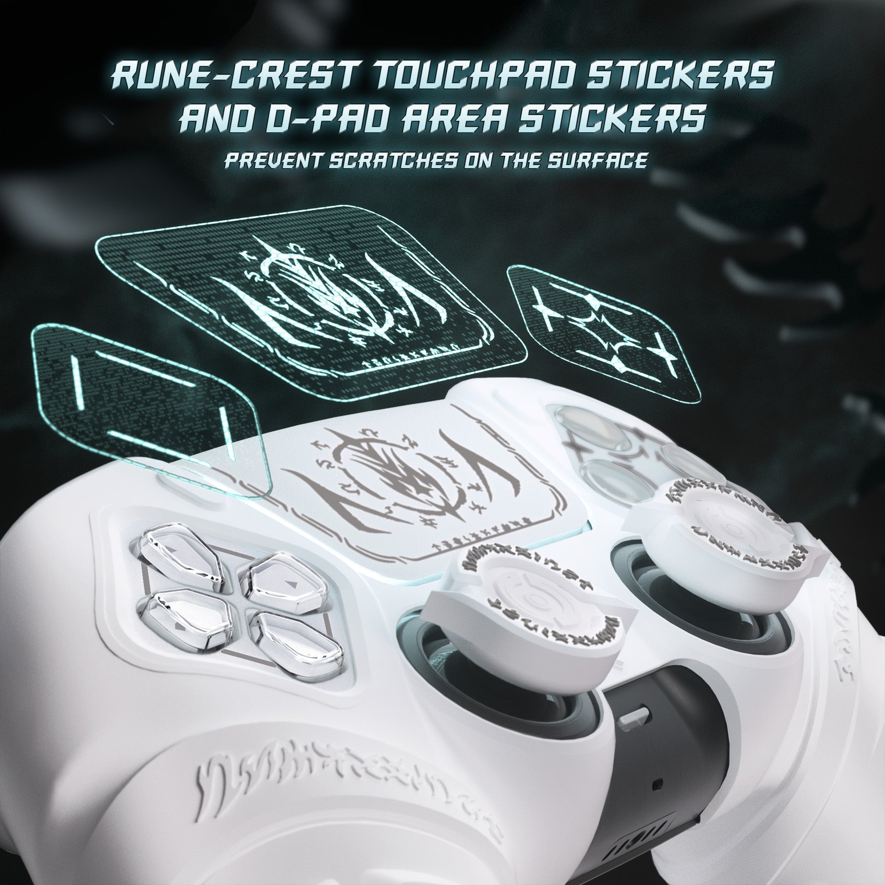 PlayVital Runes Edition Silicone Cover Skin for PS5 Controller with Thumb Grips & Touchpad Skin & D-pad Area Sticker, Compatible with PS5 Charging Dock - White PlayVital