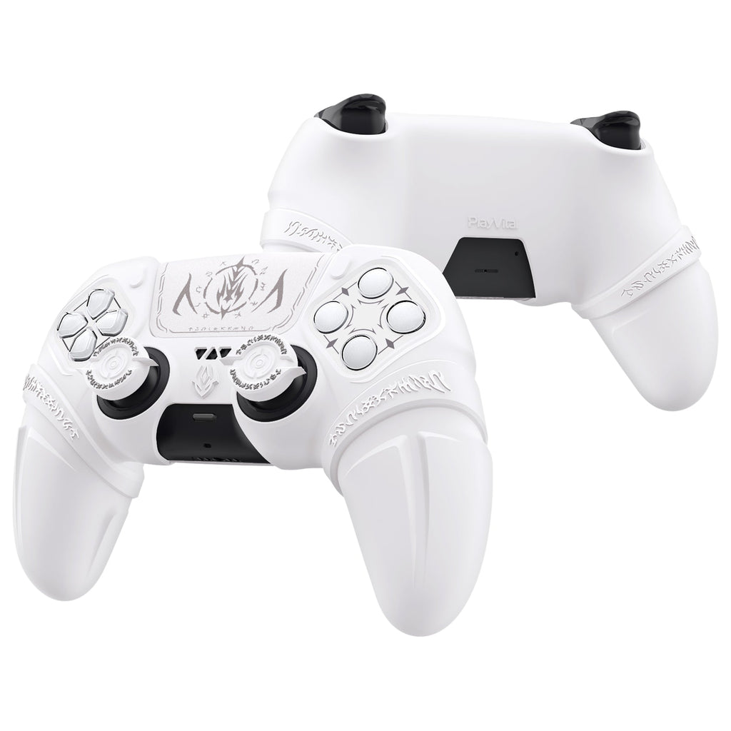 PlayVital Runes Edition Silicone Cover Skin for PS5 Controller with Thumb Grips & Touchpad Skin & D-pad Area Sticker, Compatible with PS5 Charging Dock - White PlayVital