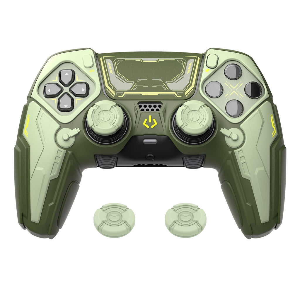 PlayVital Stellar Mecha Silicone Case with Joystick Cap & Sticker for PS5 Edge Controller, Anti-slip Grip Protector for PS5 Edge Controller - Army Green & Sage Green PlayVital