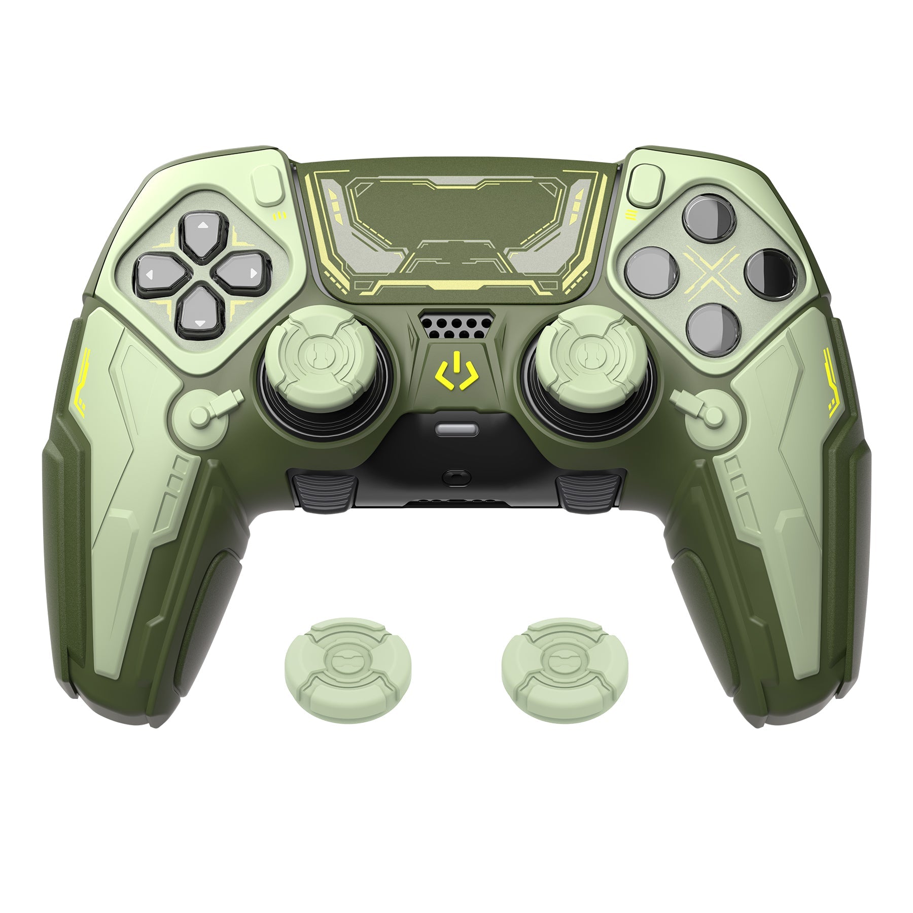 PlayVital Stellar Mecha Silicone Case with Joystick Cap & Sticker for PS5 Edge Controller, Anti-slip Grip Protector for PS5 Edge Controller - Army Green & Sage Green PlayVital