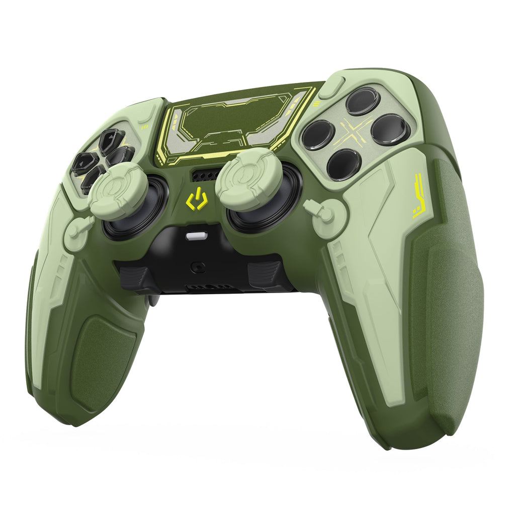 PlayVital Stellar Mecha Silicone Case with Joystick Cap & Sticker for PS5 Edge Controller, Anti-slip Grip Protector for PS5 Edge Controller - Army Green & Sage Green PlayVital