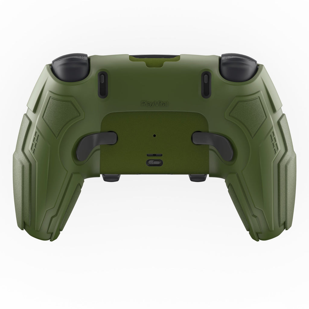 PlayVital Stellar Mecha Silicone Case with Joystick Cap & Sticker for PS5 Edge Controller, Anti-slip Grip Protector for PS5 Edge Controller - Army Green & Sage Green PlayVital