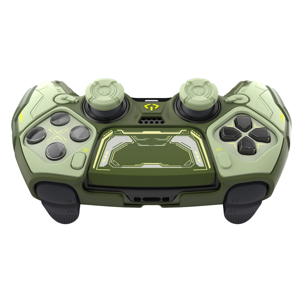 PlayVital Stellar Mecha Silicone Case with Joystick Cap & Sticker for PS5 Edge Controller, Anti-slip Grip Protector for PS5 Edge Controller - Army Green & Sage Green PlayVital