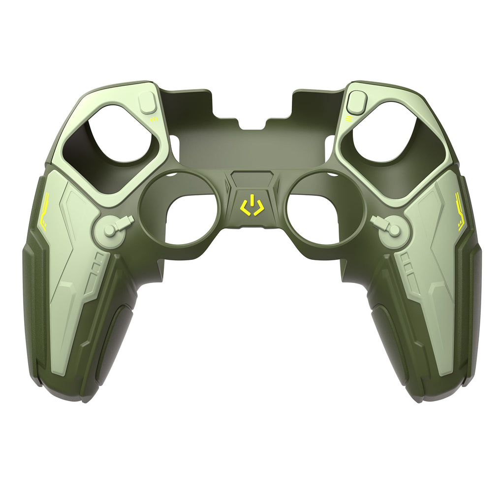 PlayVital Stellar Mecha Silicone Case with Joystick Cap & Sticker for PS5 Edge Controller, Anti-slip Grip Protector for PS5 Edge Controller - Army Green & Sage Green PlayVital