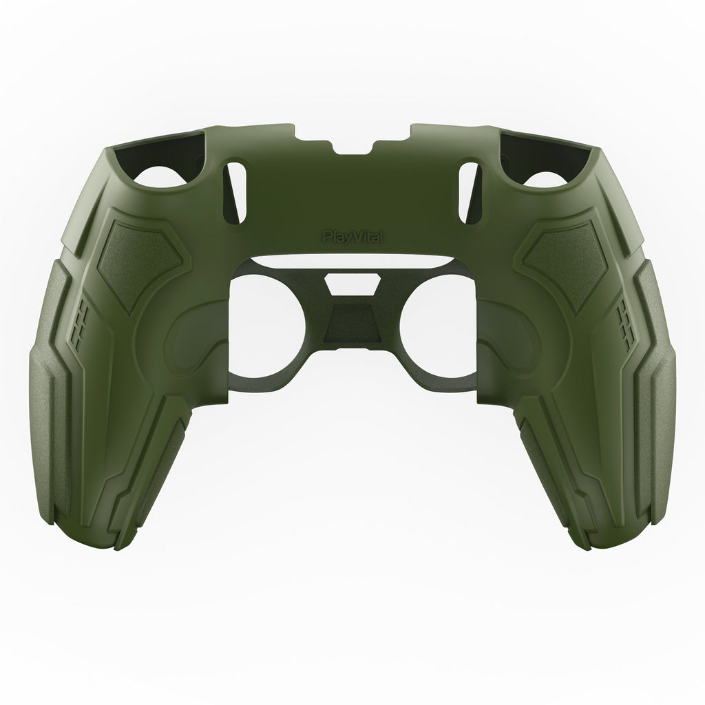 PlayVital Stellar Mecha Silicone Case with Joystick Cap & Sticker for PS5 Edge Controller, Anti-slip Grip Protector for PS5 Edge Controller - Army Green & Sage Green PlayVital
