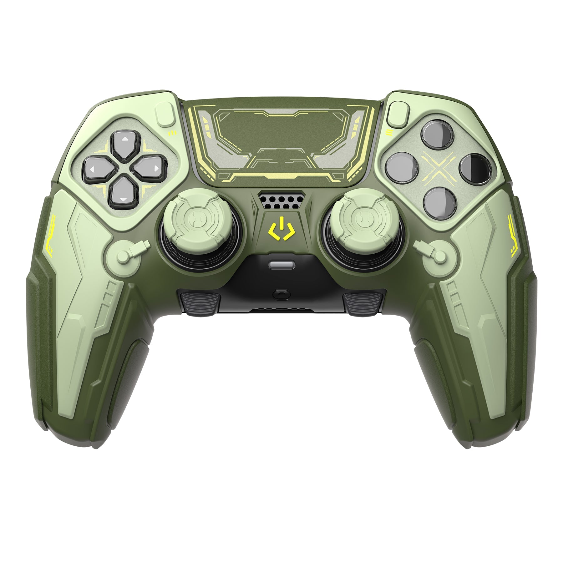PlayVital Stellar Mecha Silicone Case with Joystick Cap & Sticker for PS5 Edge Controller, Anti-slip Grip Protector for PS5 Edge Controller - Army Green & Sage Green PlayVital