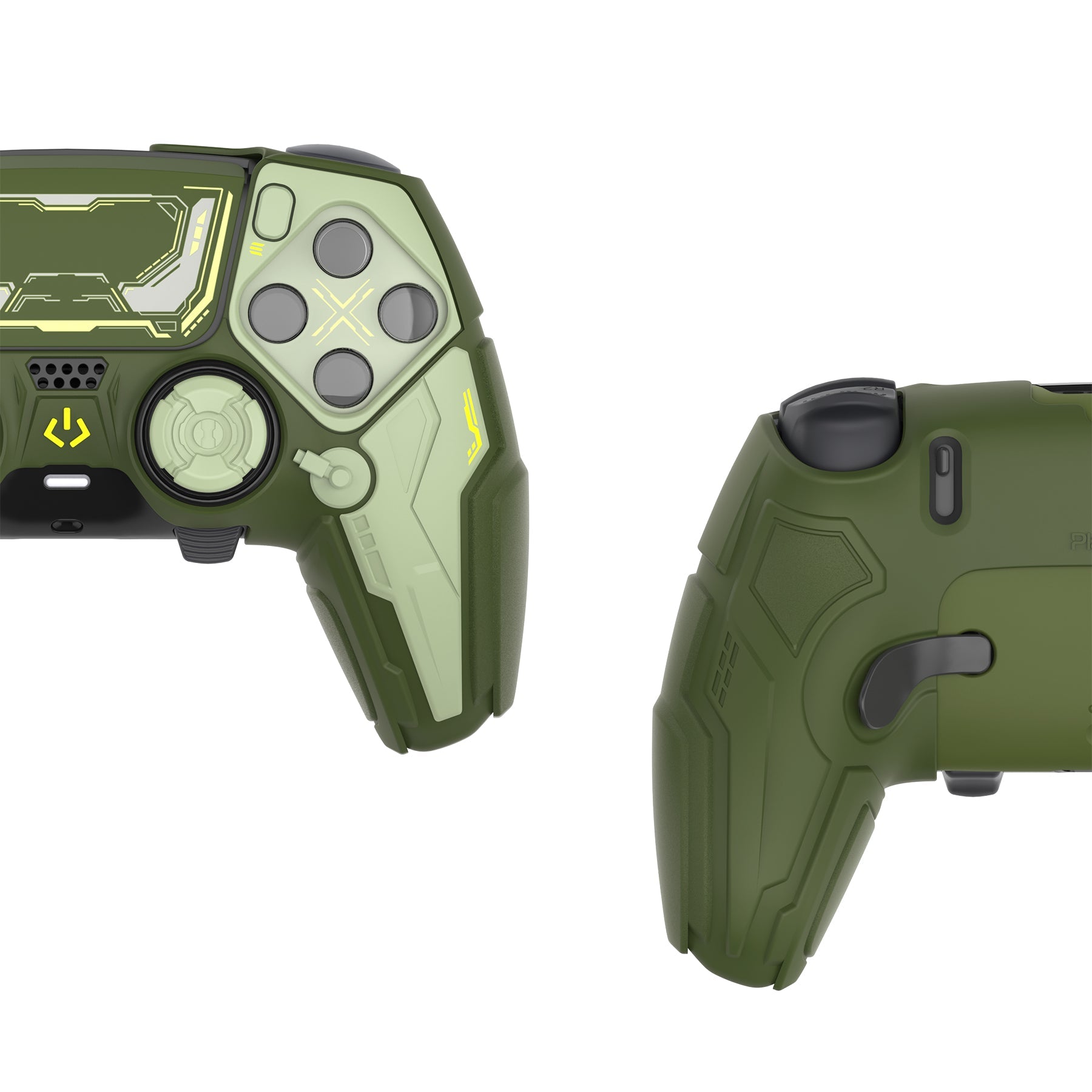 PlayVital Stellar Mecha Silicone Case with Joystick Cap & Sticker for PS5 Edge Controller, Anti-slip Grip Protector for PS5 Edge Controller - Army Green & Sage Green PlayVital