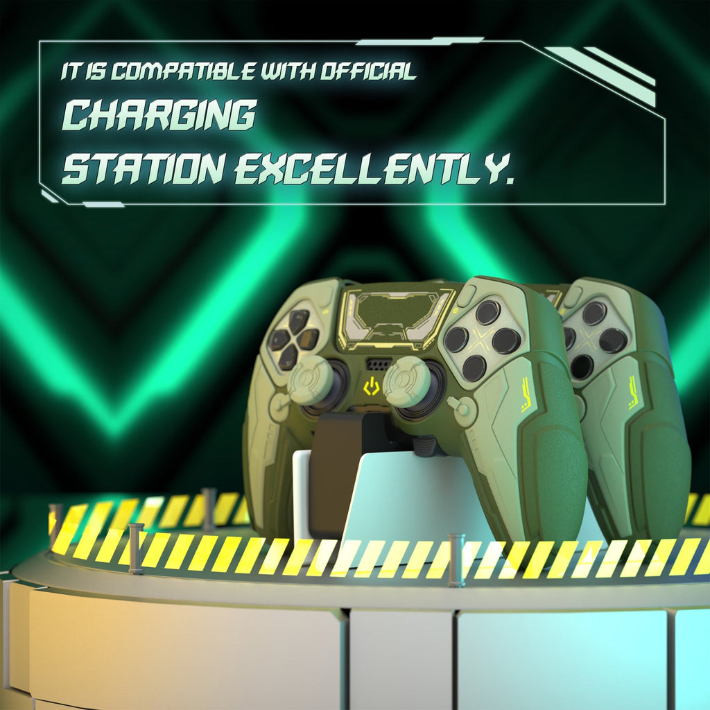 PlayVital Stellar Mecha Silicone Case with Joystick Cap & Sticker for PS5 Edge Controller, Anti-slip Grip Protector for PS5 Edge Controller - Army Green & Sage Green PlayVital