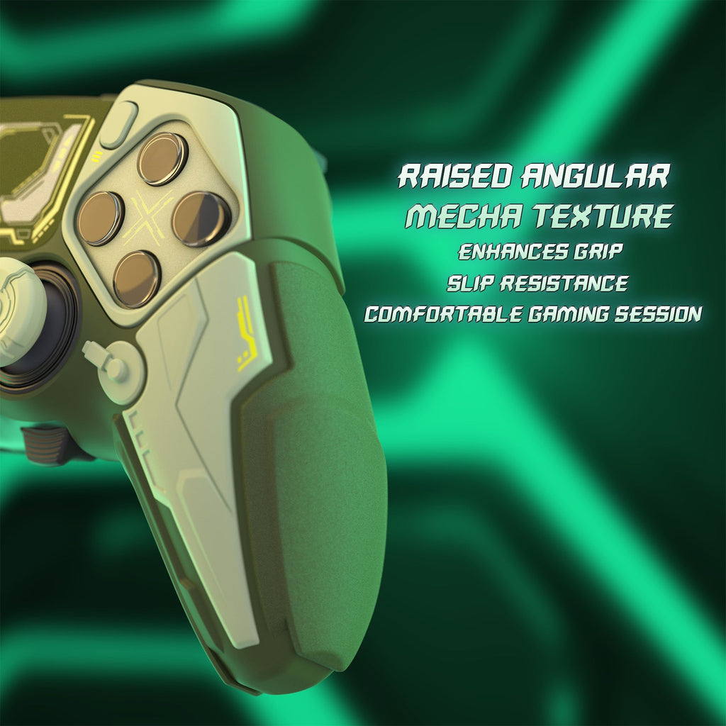 PlayVital Stellar Mecha Silicone Case with Joystick Cap & Sticker for PS5 Edge Controller, Anti-slip Grip Protector for PS5 Edge Controller - Army Green & Sage Green PlayVital