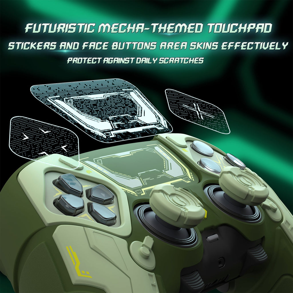 PlayVital Stellar Mecha Silicone Case with Joystick Cap & Sticker for PS5 Edge Controller, Anti-slip Grip Protector for PS5 Edge Controller - Army Green & Sage Green PlayVital