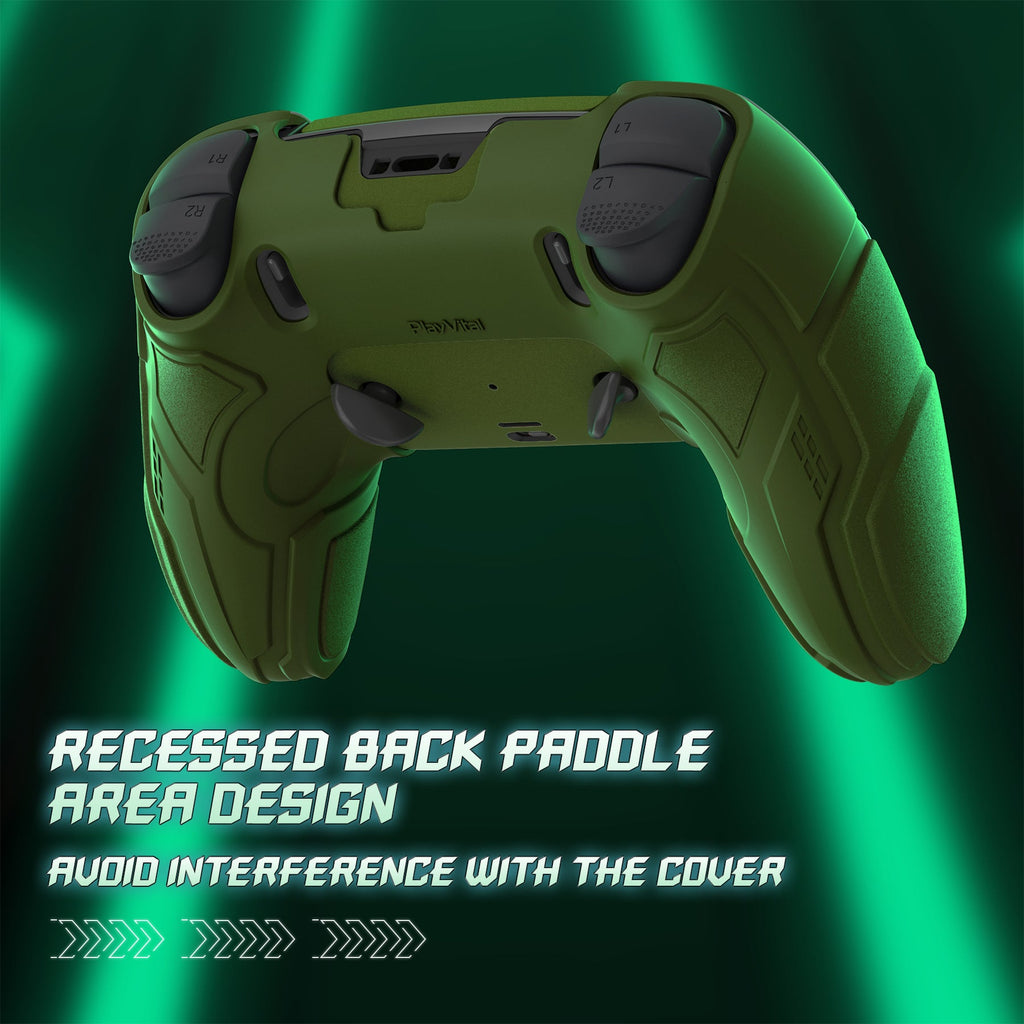 PlayVital Stellar Mecha Silicone Case with Joystick Cap & Sticker for PS5 Edge Controller, Anti-slip Grip Protector for PS5 Edge Controller - Army Green & Sage Green PlayVital