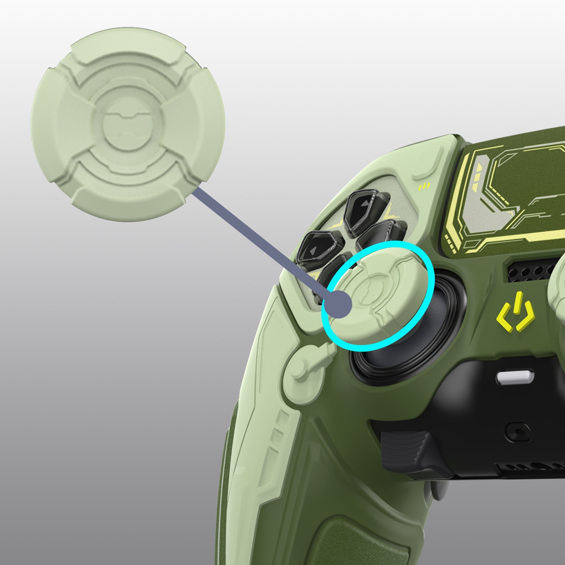 PlayVital Stellar Mecha Silicone Case with Joystick Cap & Sticker for PS5 Edge Controller, Anti-slip Grip Protector for PS5 Edge Controller - Army Green & Sage Green PlayVital