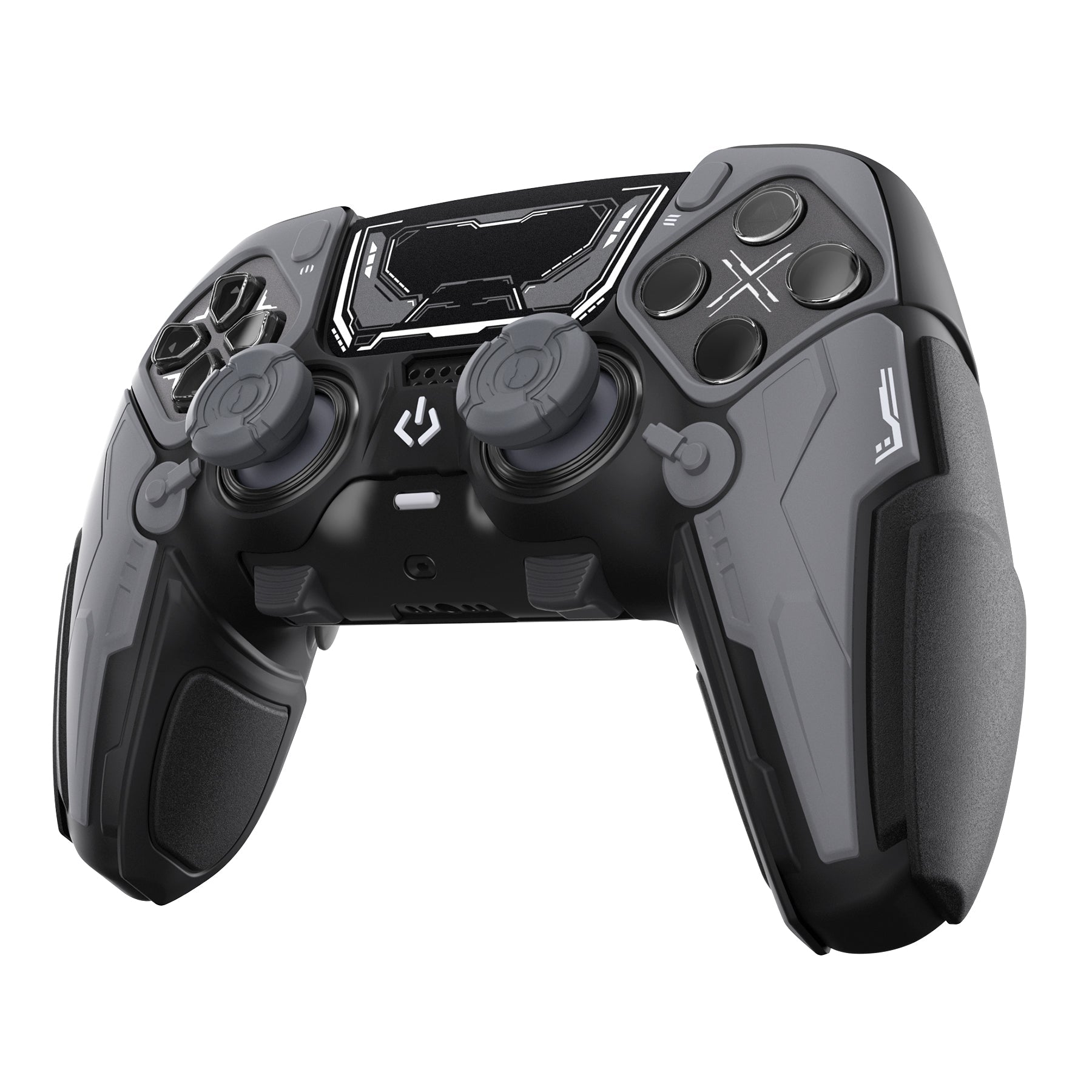 PlayVital Stellar Mecha Silicone Case with Joystick Cap & Sticker for PS5 Edge Controller, Anti-slip Grip Protector for PS5 Edge Controller - Black & Gunmetal Gray PlayVital