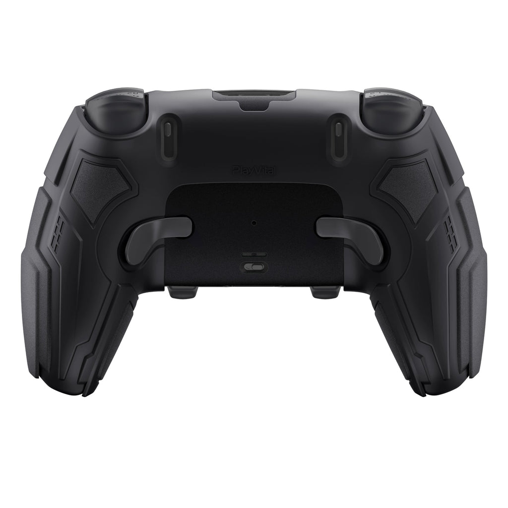 PlayVital Stellar Mecha Silicone Case with Joystick Cap & Sticker for PS5 Edge Controller, Anti-slip Grip Protector for PS5 Edge Controller - Black & Gunmetal Gray PlayVital