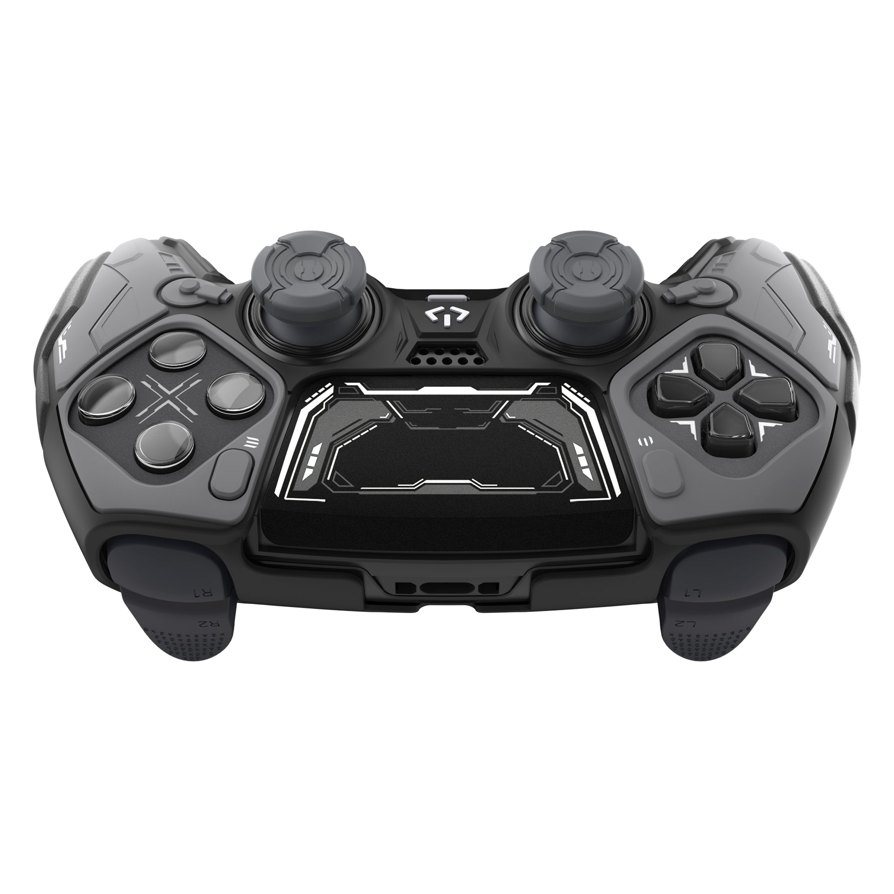 PlayVital Stellar Mecha Silicone Case with Joystick Cap & Sticker for PS5 Edge Controller, Anti-slip Grip Protector for PS5 Edge Controller - Black & Gunmetal Gray PlayVital