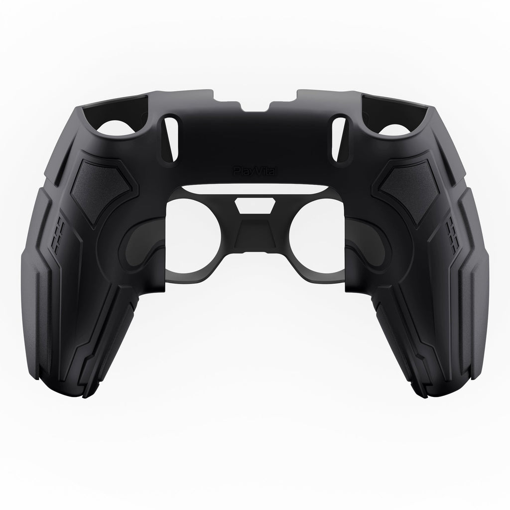 PlayVital Stellar Mecha Silicone Case with Joystick Cap & Sticker for PS5 Edge Controller, Anti-slip Grip Protector for PS5 Edge Controller - Black & Gunmetal Gray PlayVital