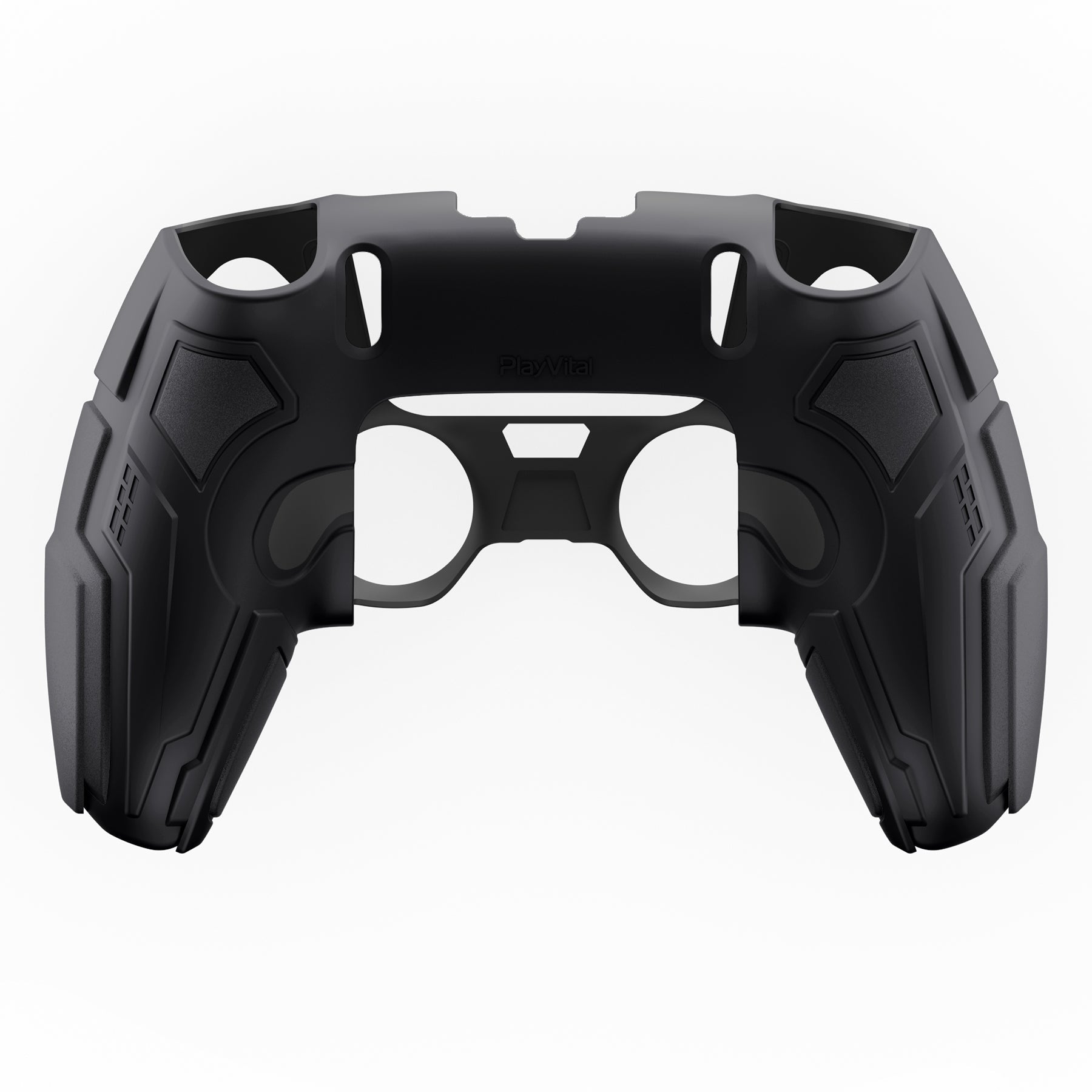 PlayVital Stellar Mecha Silicone Case with Joystick Cap & Sticker for PS5 Edge Controller, Anti-slip Grip Protector for PS5 Edge Controller - Black & Gunmetal Gray PlayVital