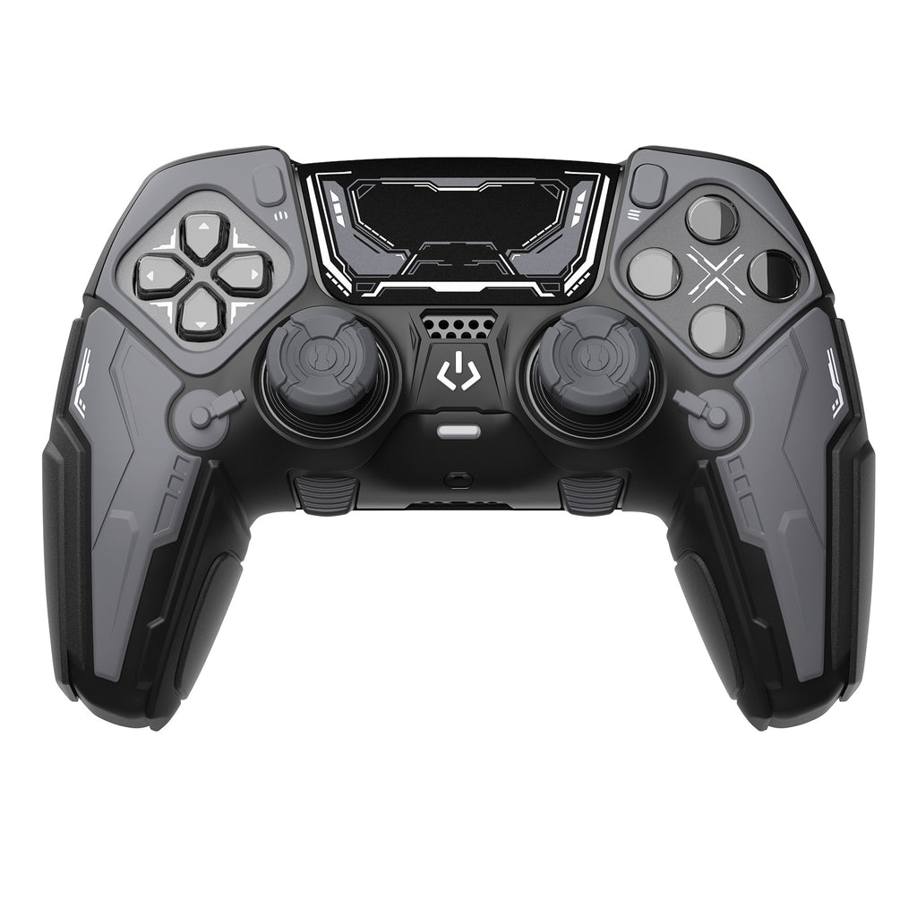 PlayVital Stellar Mecha Silicone Case with Joystick Cap & Sticker for PS5 Edge Controller, Anti-slip Grip Protector for PS5 Edge Controller - Black & Gunmetal Gray PlayVital
