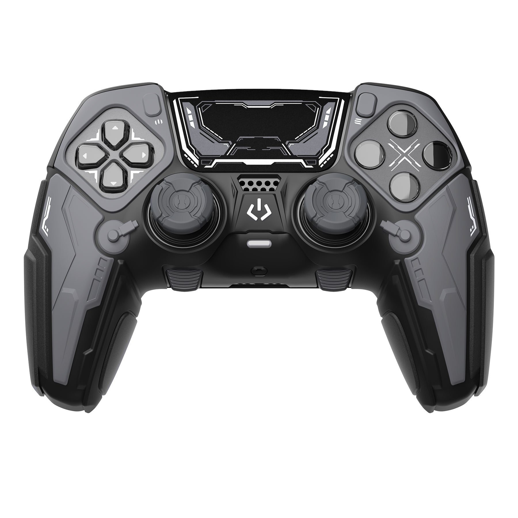 PlayVital Stellar Mecha Silicone Case with Joystick Cap & Sticker for PS5 Edge Controller, Anti-slip Grip Protector for PS5 Edge Controller - Black & Gunmetal Gray PlayVital