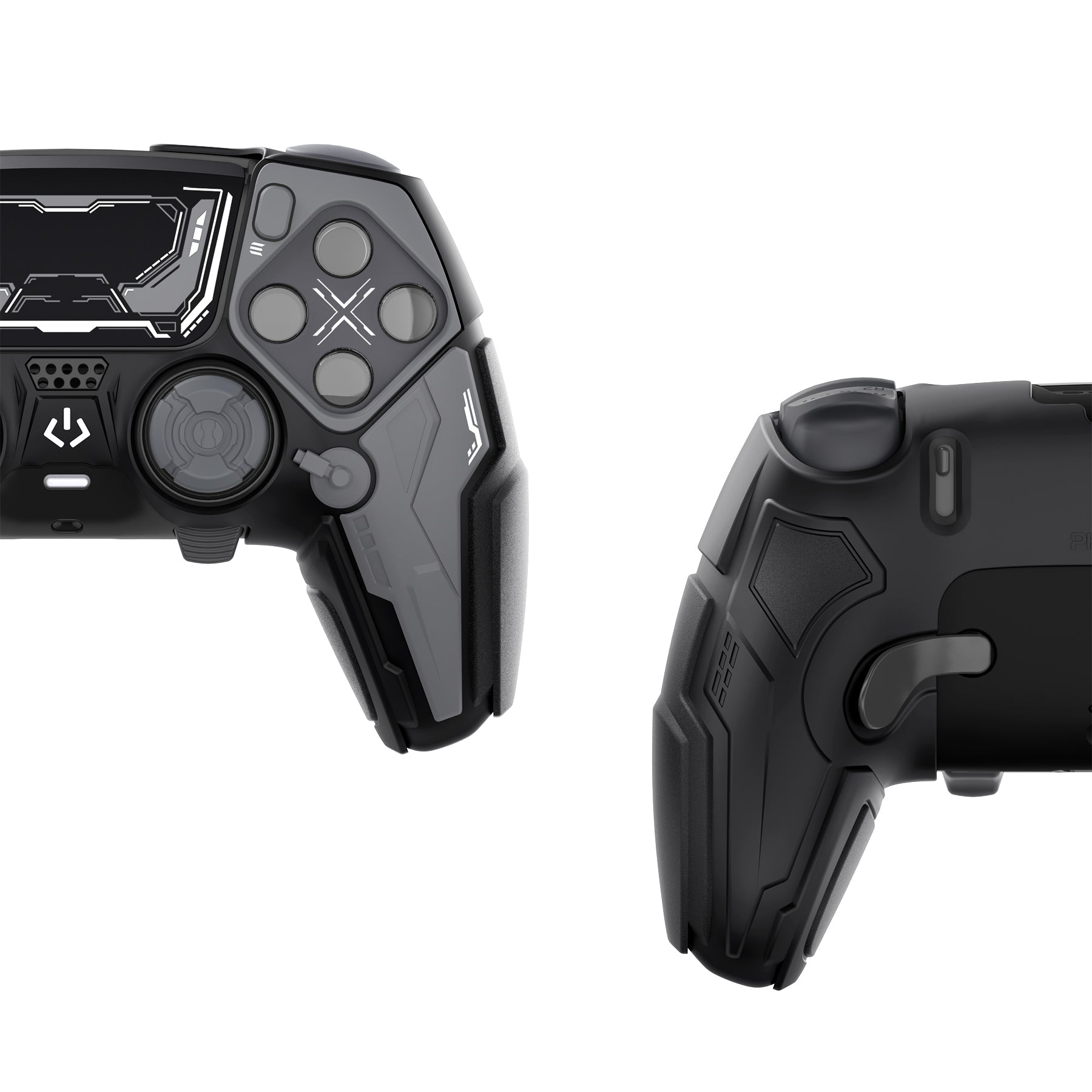 PlayVital Stellar Mecha Silicone Case with Joystick Cap & Sticker for PS5 Edge Controller, Anti-slip Grip Protector for PS5 Edge Controller - Black & Gunmetal Gray PlayVital