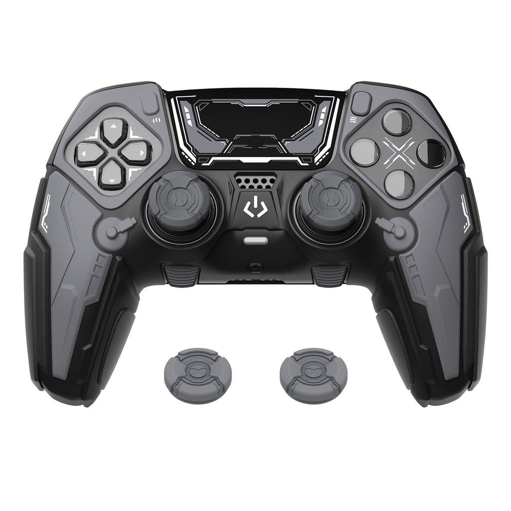 PlayVital Stellar Mecha Silicone Case with Joystick Cap & Sticker for PS5 Edge Controller, Anti-slip Grip Protector for PS5 Edge Controller - Black & Gunmetal Gray PlayVital