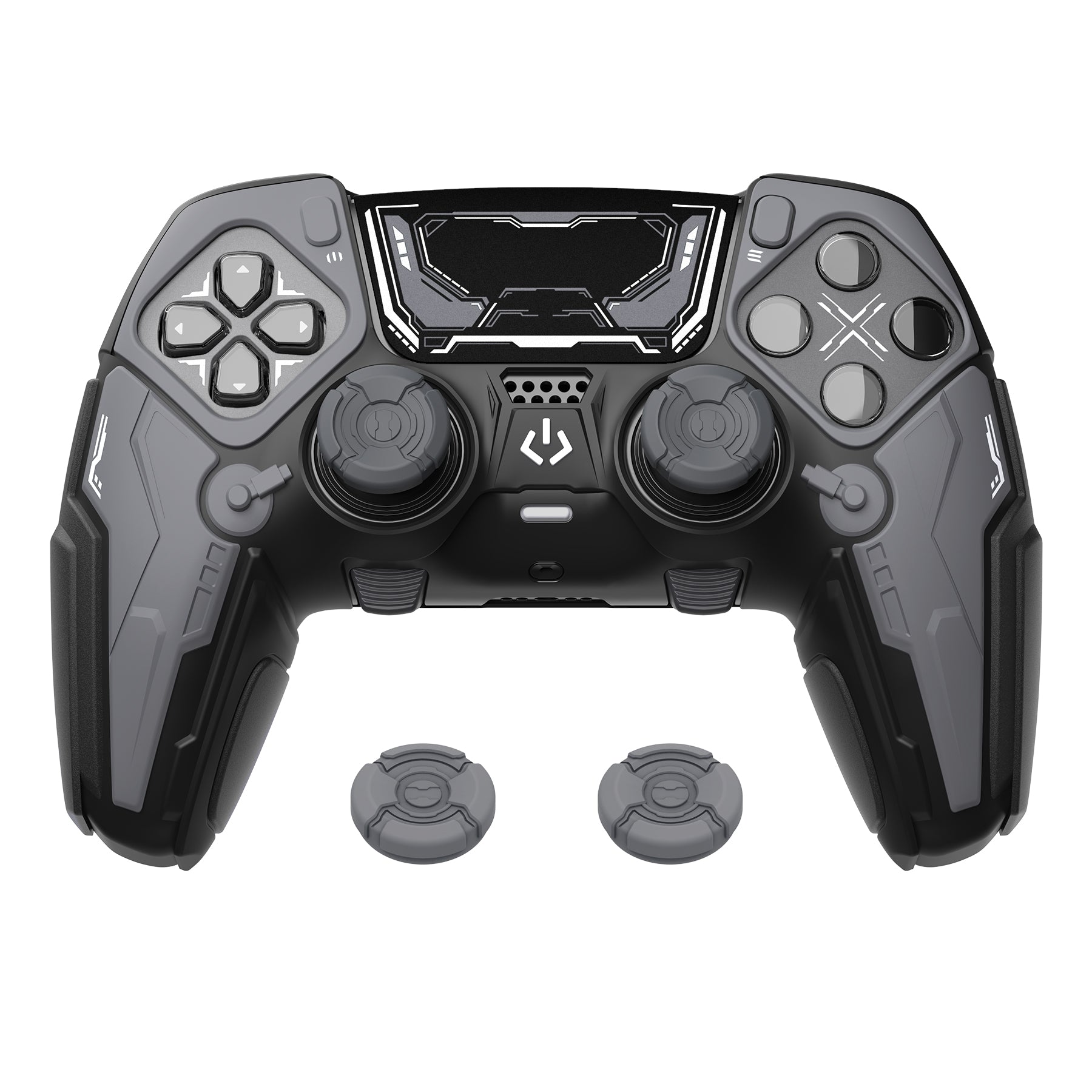 PlayVital Stellar Mecha Silicone Case with Joystick Cap & Sticker for PS5 Edge Controller, Anti-slip Grip Protector for PS5 Edge Controller - Black & Gunmetal Gray PlayVital