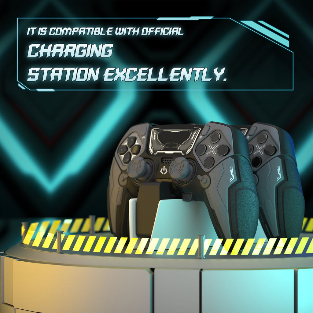 PlayVital Stellar Mecha Silicone Case with Joystick Cap & Sticker for PS5 Edge Controller, Anti-slip Grip Protector for PS5 Edge Controller - Black & Gunmetal Gray PlayVital