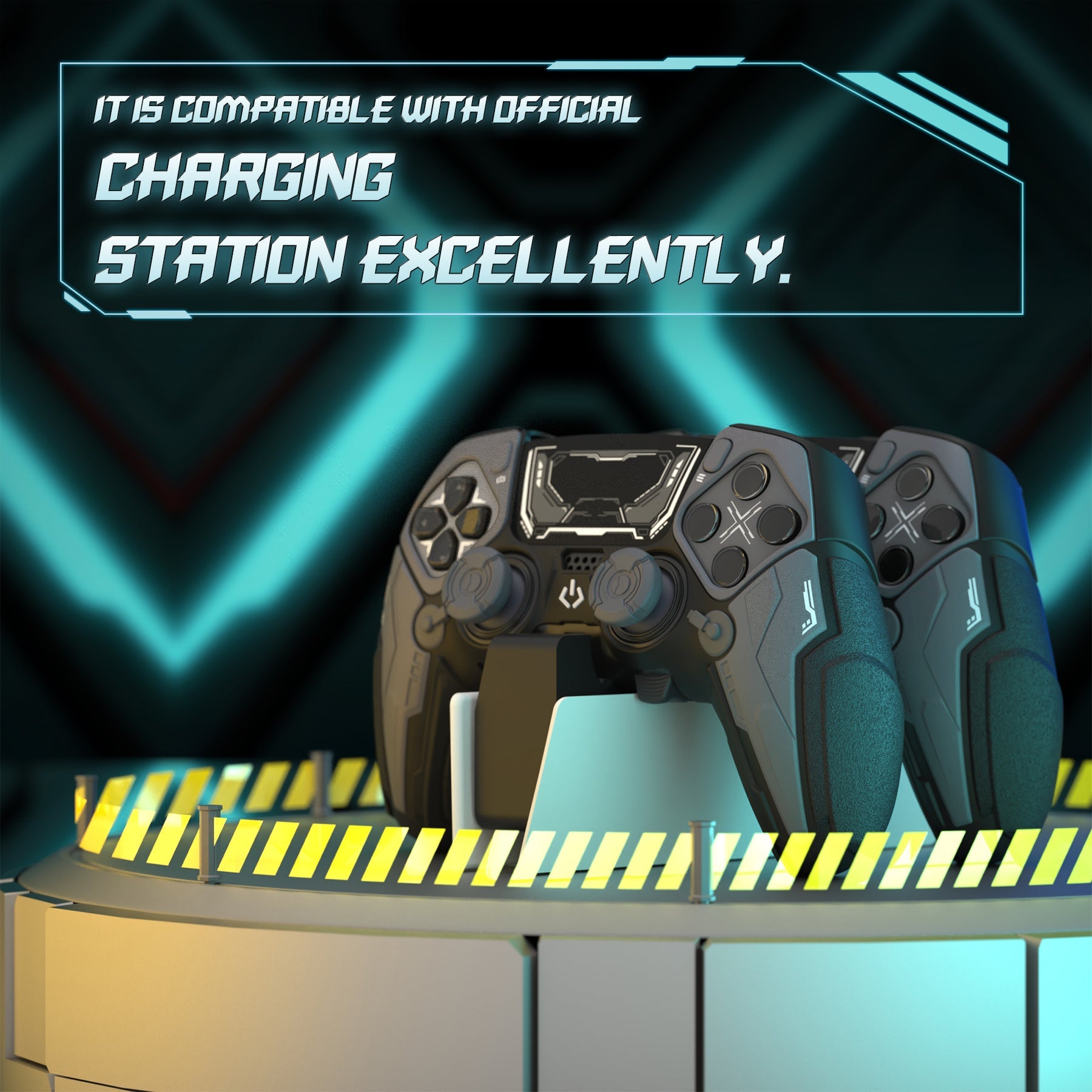 PlayVital Stellar Mecha Silicone Case with Joystick Cap & Sticker for PS5 Edge Controller, Anti-slip Grip Protector for PS5 Edge Controller - Black & Gunmetal Gray PlayVital