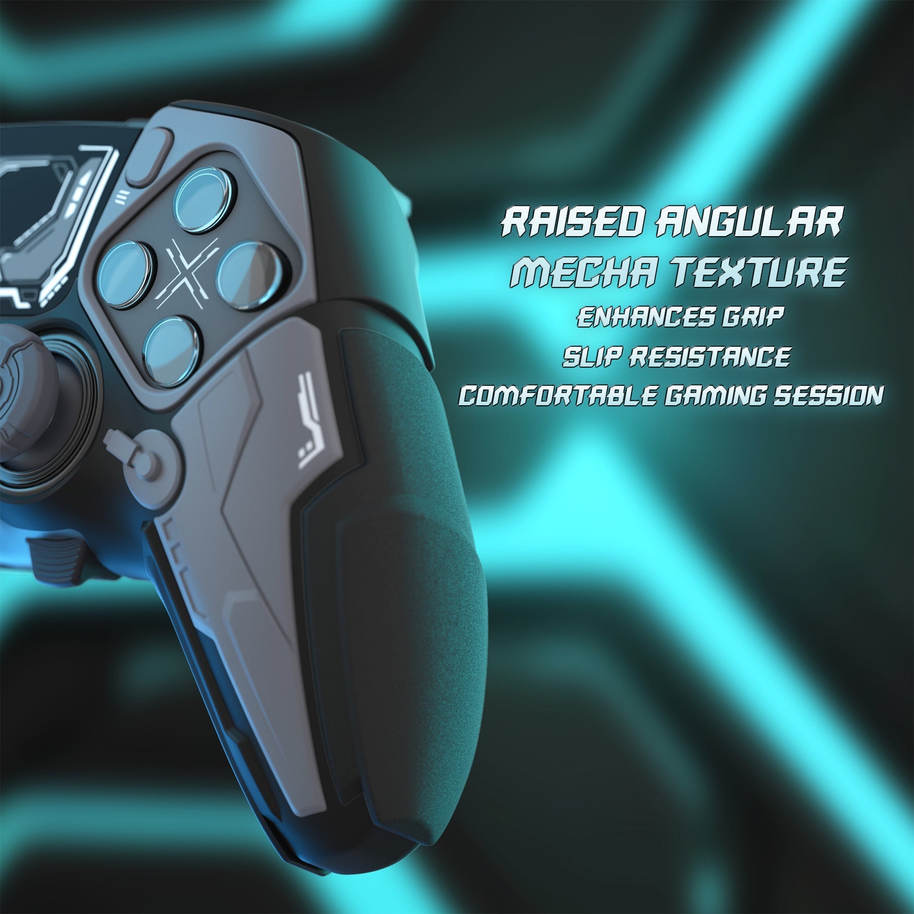 PlayVital Stellar Mecha Silicone Case with Joystick Cap & Sticker for PS5 Edge Controller, Anti-slip Grip Protector for PS5 Edge Controller - Black & Gunmetal Gray PlayVital