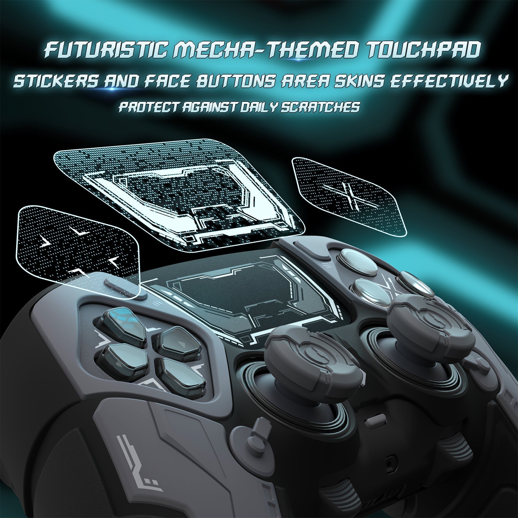 PlayVital Stellar Mecha Silicone Case with Joystick Cap & Sticker for PS5 Edge Controller, Anti-slip Grip Protector for PS5 Edge Controller - Black & Gunmetal Gray PlayVital
