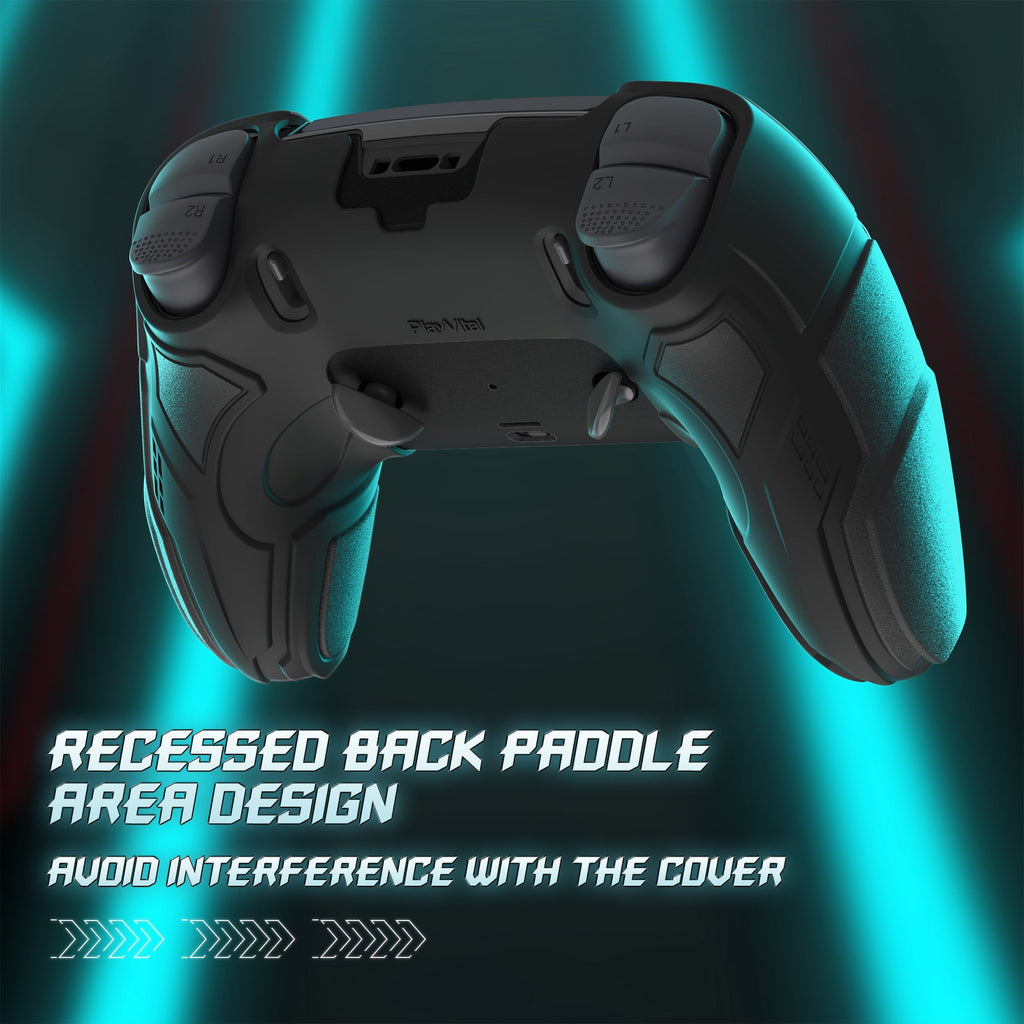 PlayVital Stellar Mecha Silicone Case with Joystick Cap & Sticker for PS5 Edge Controller, Anti-slip Grip Protector for PS5 Edge Controller - Black & Gunmetal Gray PlayVital
