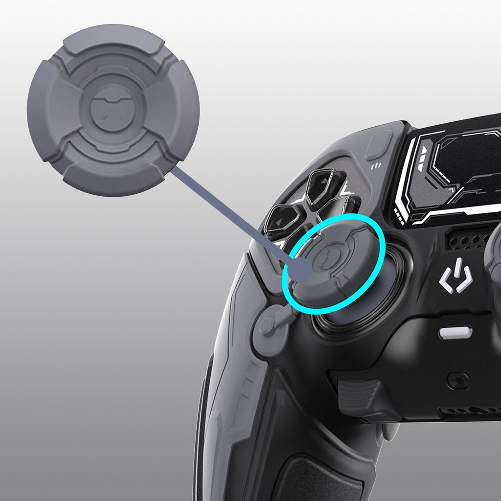 PlayVital Stellar Mecha Silicone Case with Joystick Cap & Sticker for PS5 Edge Controller, Anti-slip Grip Protector for PS5 Edge Controller - Black & Gunmetal Gray PlayVital