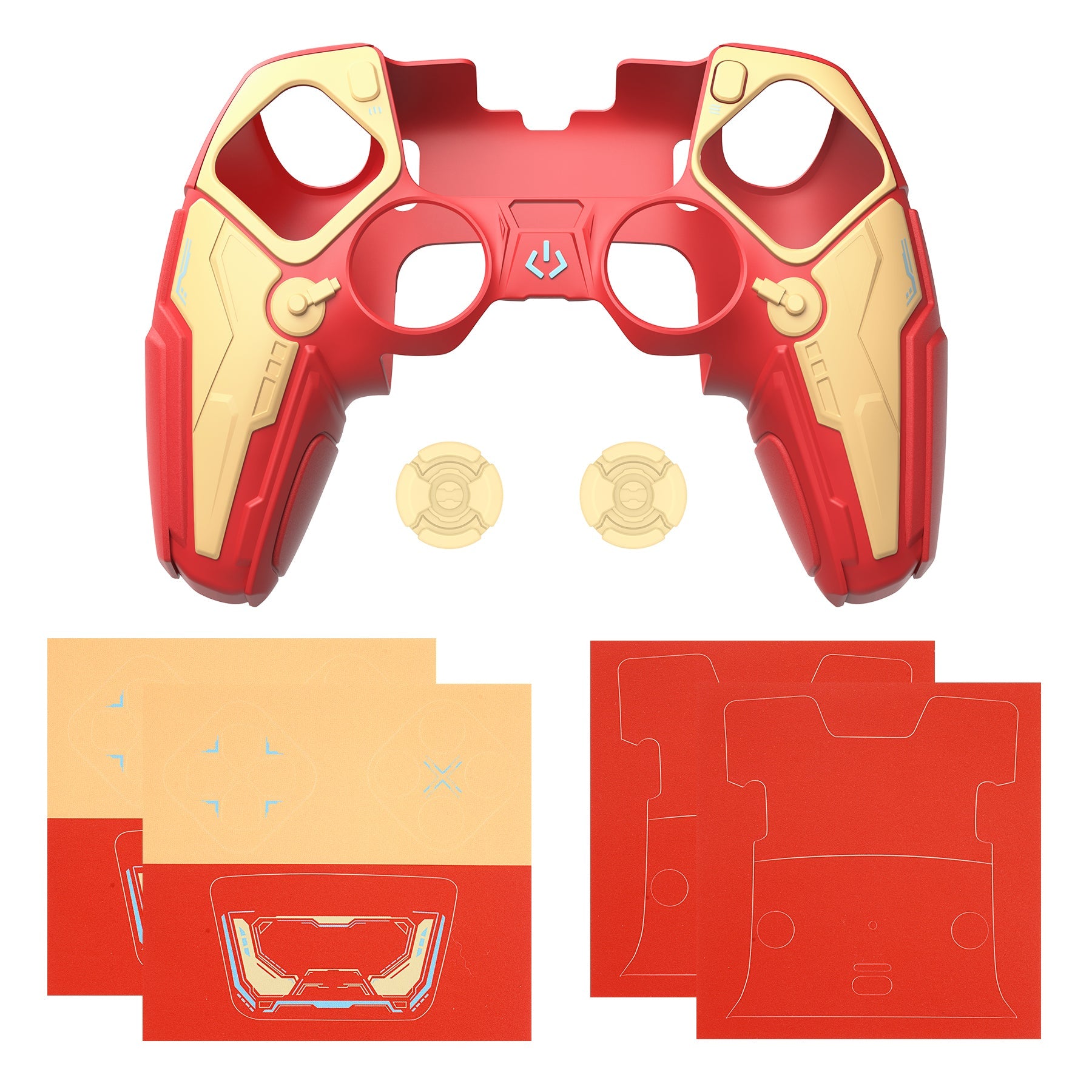 PlayVital Stellar Mecha Silicone Case with Joystick Cap & Sticker for PS5 Edge Controller, Anti-slip Grip Protector for PS5 Edge Controller - Crimson Red & Iron Yellow PlayVital
