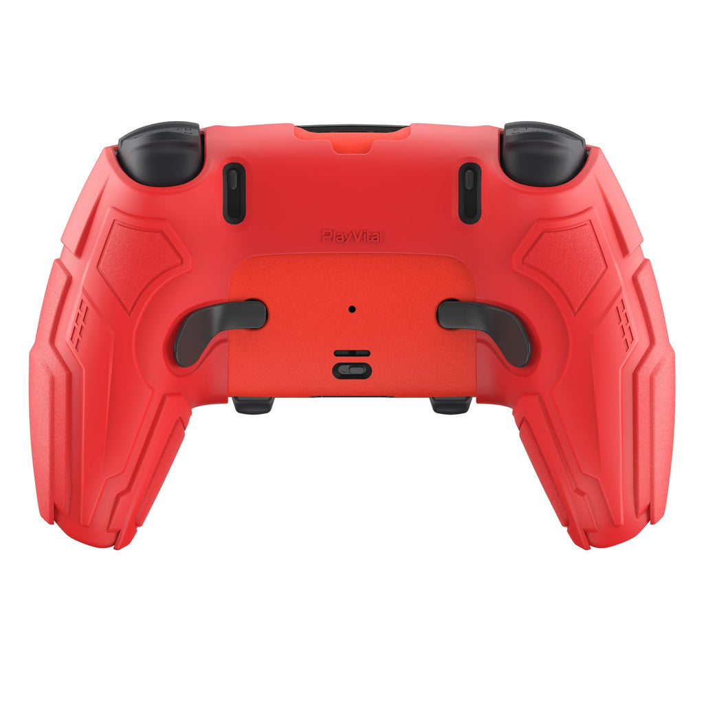 PlayVital Stellar Mecha Silicone Case with Joystick Cap & Sticker for PS5 Edge Controller, Anti-slip Grip Protector for PS5 Edge Controller - Crimson Red & Iron Yellow PlayVital