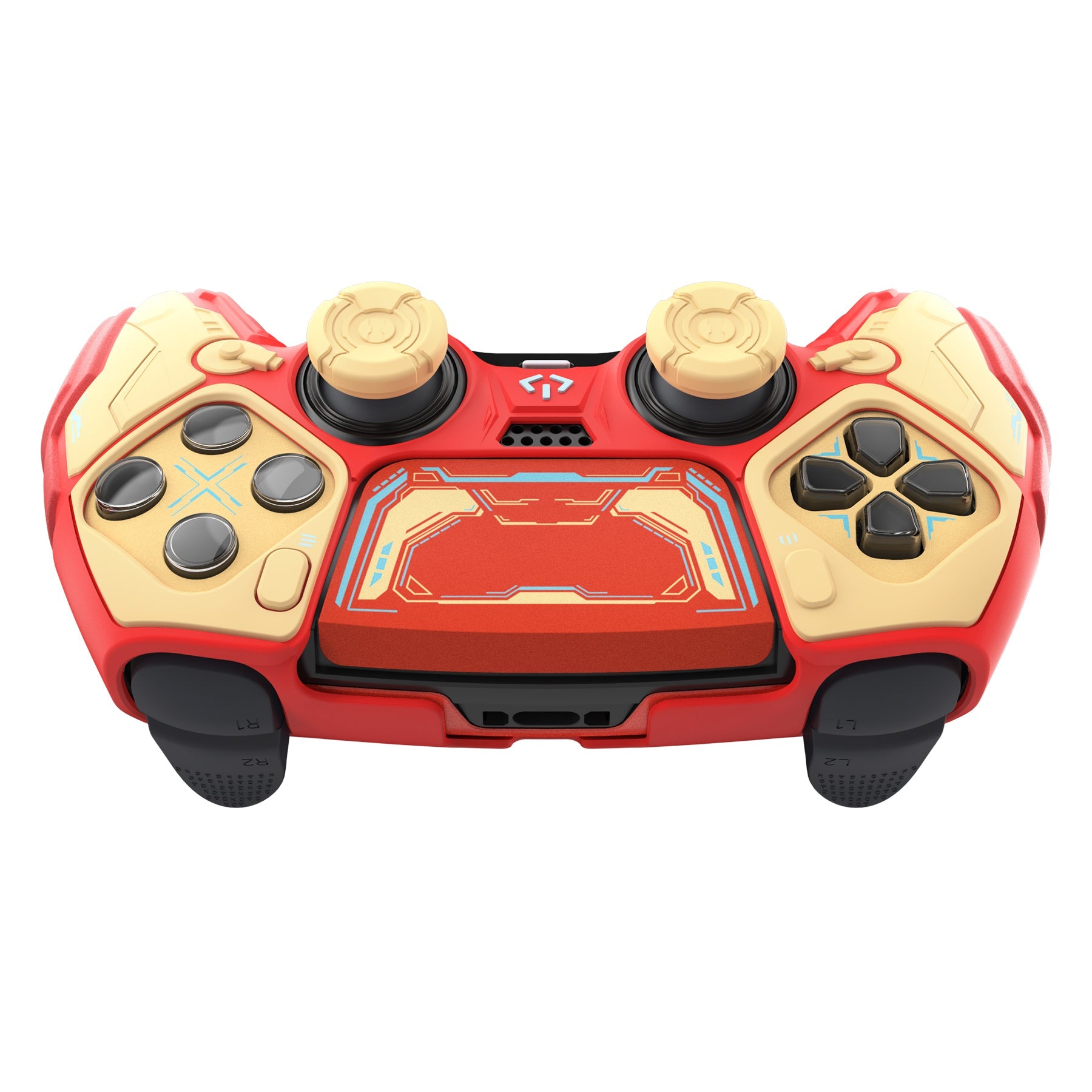 PlayVital Stellar Mecha Silicone Case with Joystick Cap & Sticker for PS5 Edge Controller, Anti-slip Grip Protector for PS5 Edge Controller - Crimson Red & Iron Yellow PlayVital